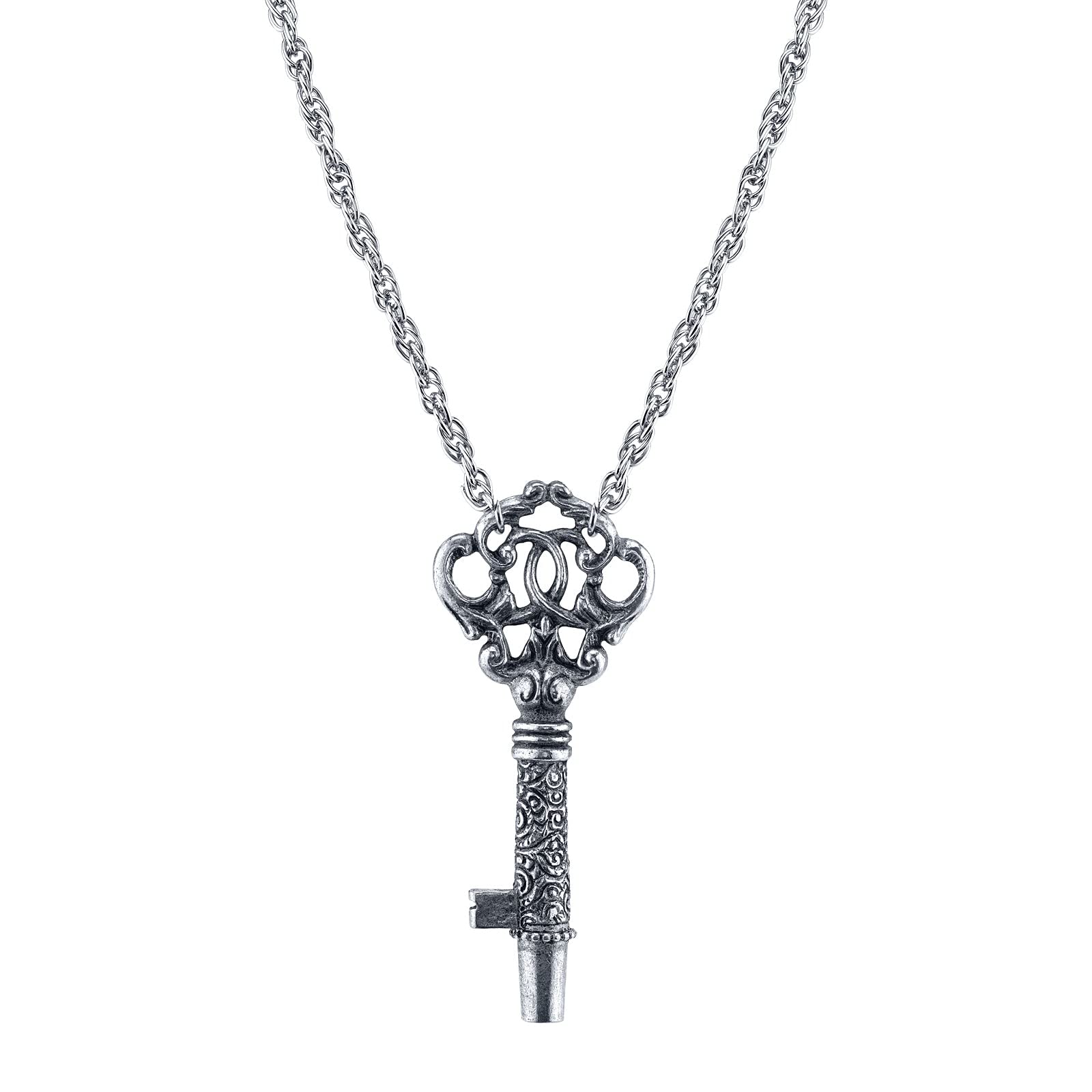 Vintage 1928 Jewelry Key Whistle Pendant Necklace for Women - 30 Inch Long Chain - Perfect for Costume Parties, Historical Reenactments & Unique Gift Giving