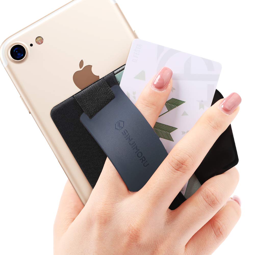 Sinjimoru Phone Grip Card Holder with Stand - Secure Stick-On Wallet for iPhone 14/13/12/Pro/Max, Kickstand for Table Viewing | Silicone B-Grip in Midnight Blue | Perfect for Hands-Free Video Calls, Mobile Payments & Commuting