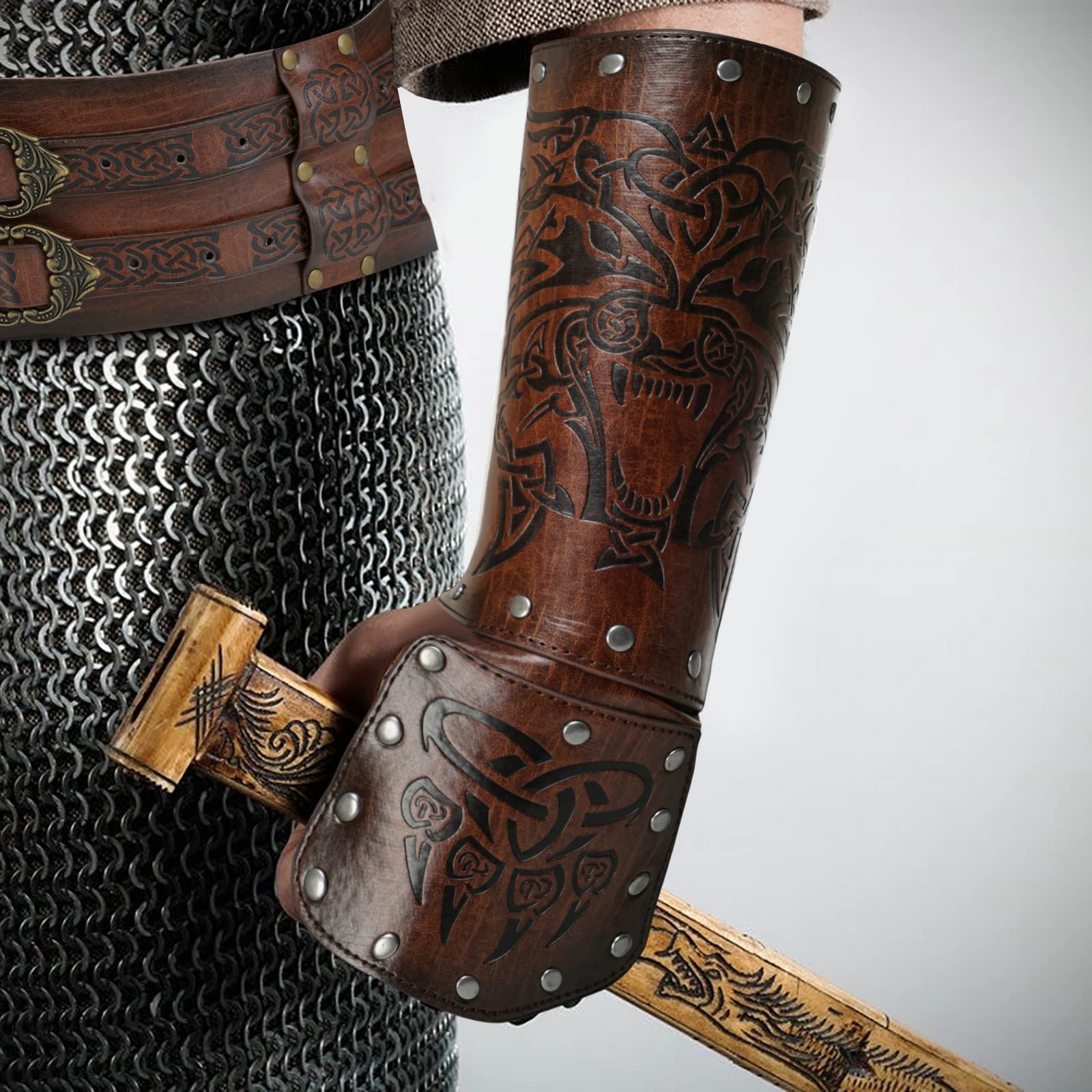 JAOYU Genuine Leather Bracer Set - Medieval Vambrace Armor for LARP & Cosplay - Viking Style Wrist Guards (2PCS) - Perfect for Renaissance Fairs, Historical Reenactments & Fantasy Costumes