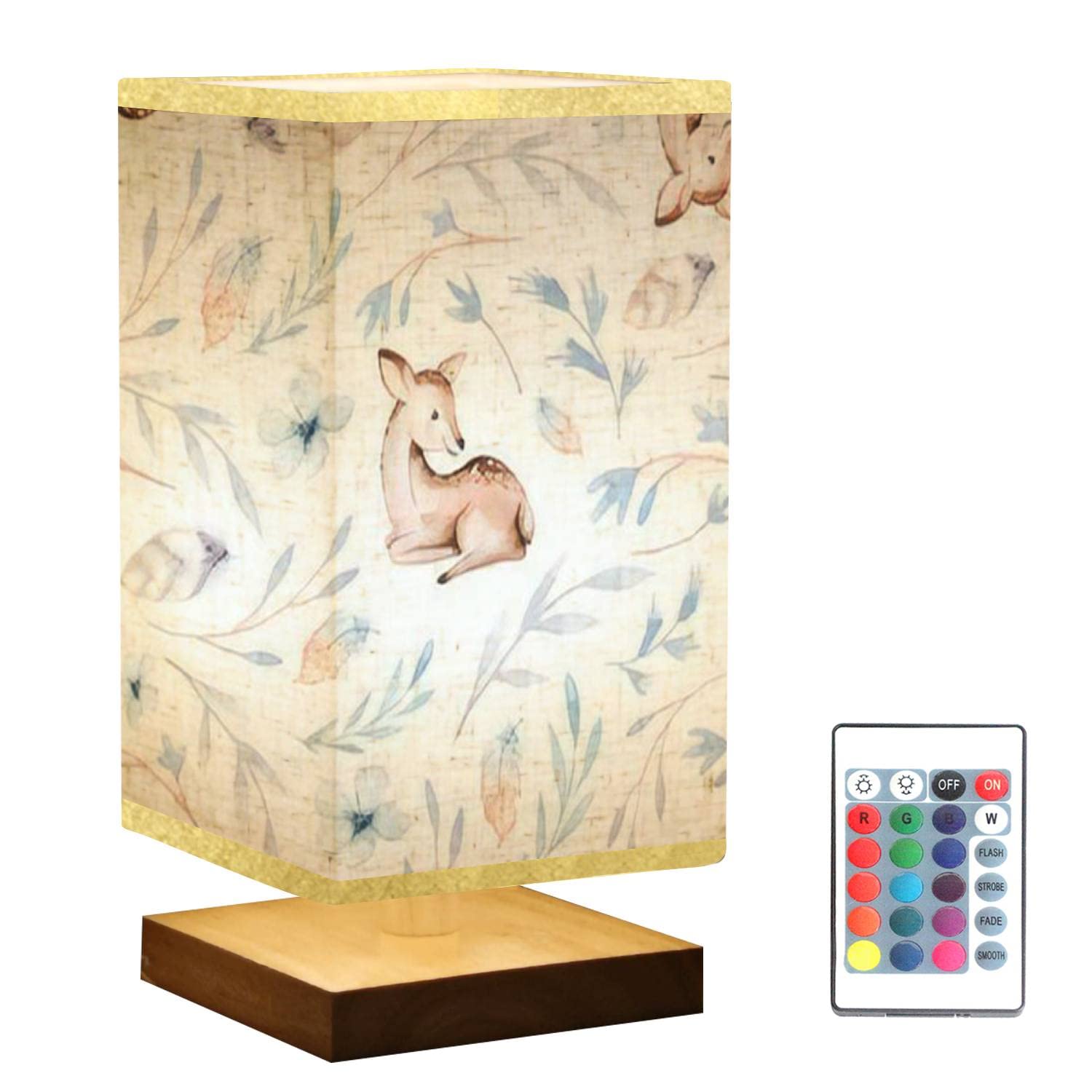 Cute Baby Deer Nightstand Lamp - Dimmable Nursery Lamp with Wooden Base & Flaxen Fabric Shade for Bedroom, Living Room, Kids Room - Perfect for Bedside Table, Reading Corner & Cozy Ambience