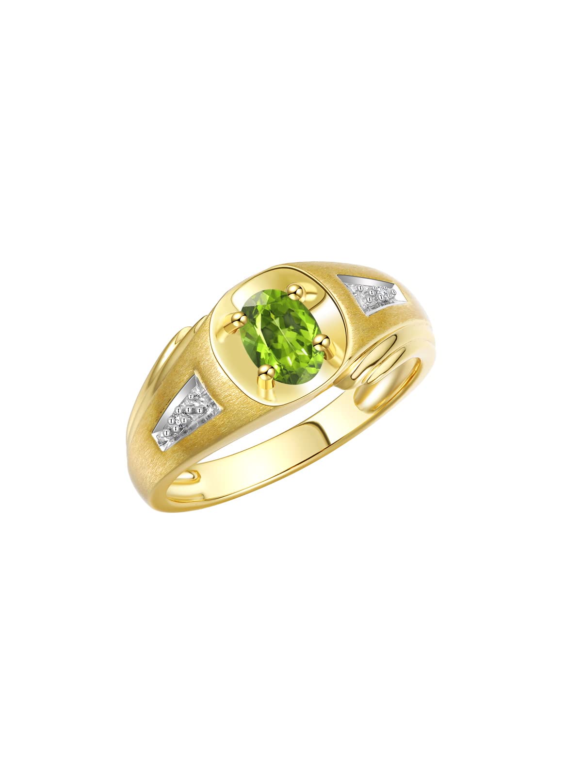 Rylos Men's Classic Designer 8X6MM Oval Gemstone & Diamond Ring - Yellow Gold Plated Silver Birthstone Ring for Men (Sizes 8-13) | Perfect for Weddings, Anniversaries & Special Occasions