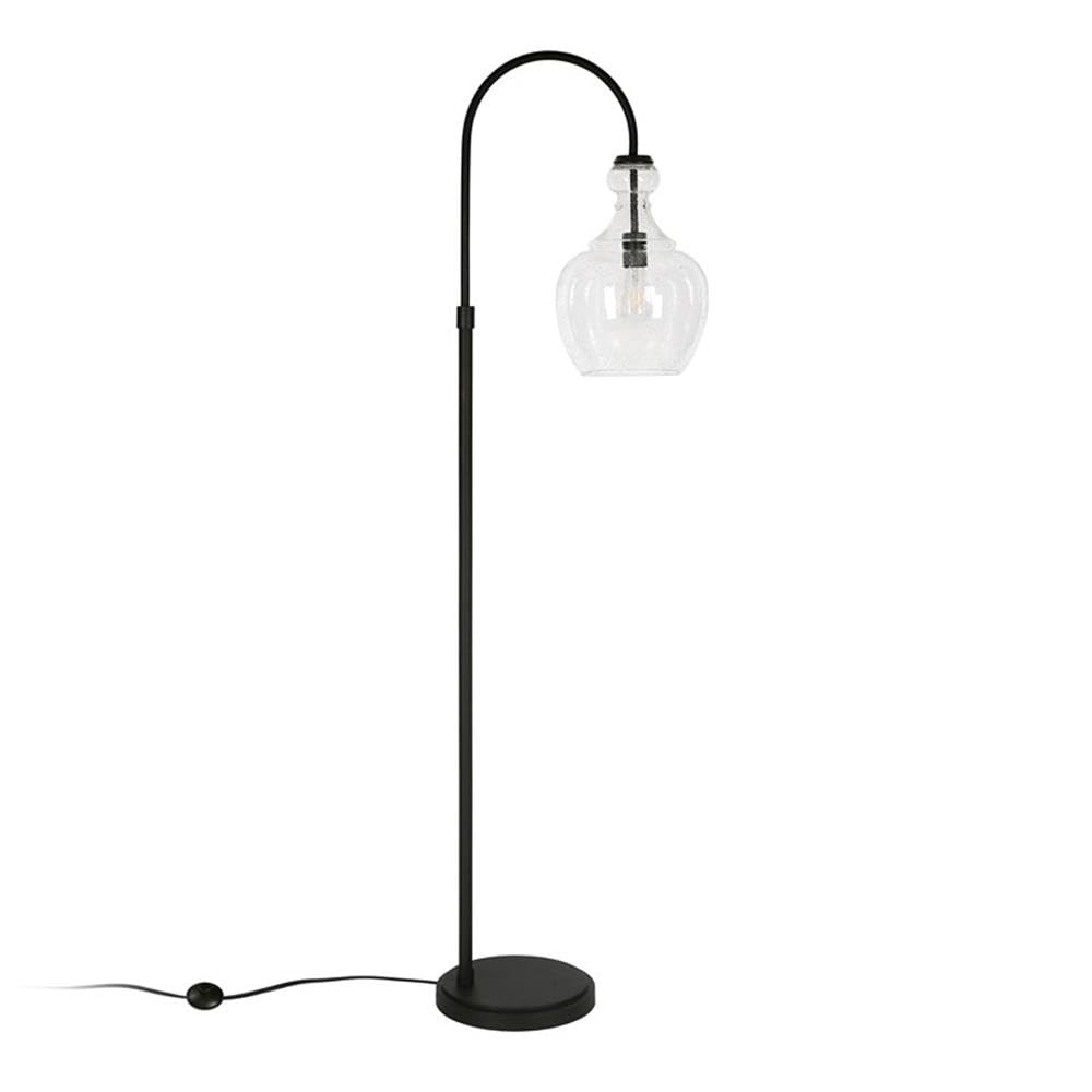 Black Bronze Metal Arc Floor Lamp with Seeded Glass Shade - Modern Industrial Lighting for Living Room, Bedroom & Office Decor
