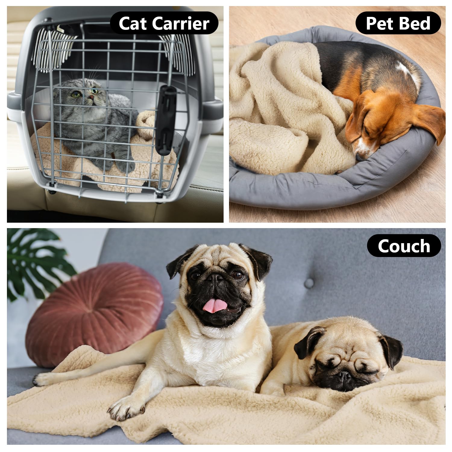 Premium Sherpa Dog Blankets - Soft Calming Puppy Blanket for Small Dogs & Cats - Indoor, Car & Couch Use (24