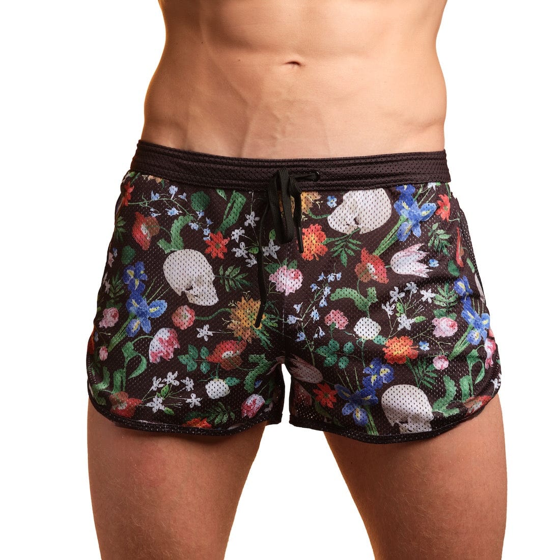 Hand Painted Dutch Floral Mesh Short Black - Elegant Women's Fashion Shorts for Casual Wear, Summer Outfits & Beach Vacations