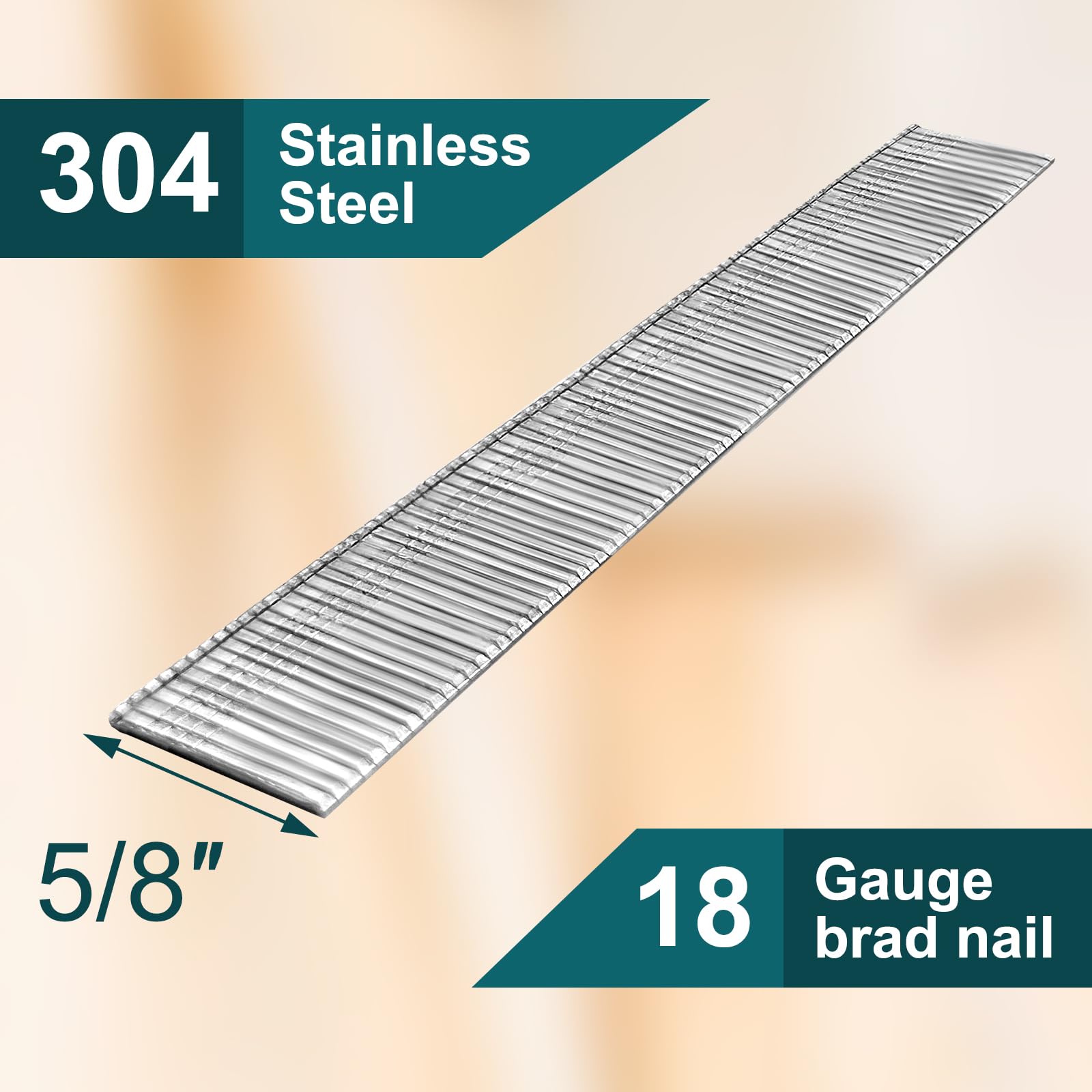 304 Stainless Steel 18 Gauge Brad Nails - 5/8 Inch Small Finishing Nails for Pneumatic & Electric Nail Guns - Perfect for Trim Work, Cabinetry, and DIY Woodworking Projects