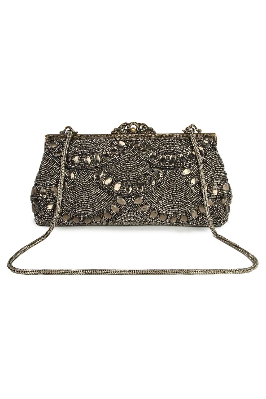 Vintage Emma Handbag with Antique Silver Brass Frame - Elegant Evening Clutch for Parties, Weddings & Special Occasions