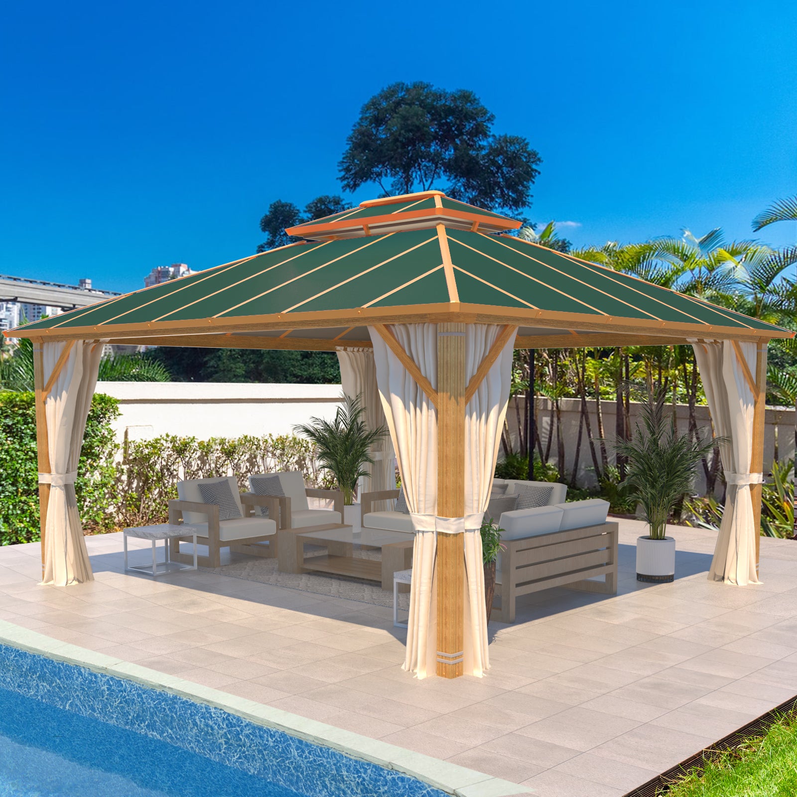EROMMY 12x14 Hardtop Patio Gazebo with Galvanized Steel Frame - Outdoor Canopy Shelter for Backyard, Garden, Deck & Poolside Relaxation
