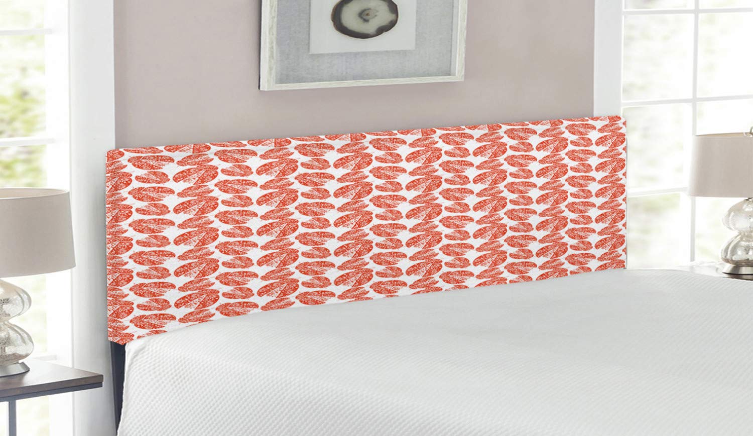 Ambesonne Ladybugs Upholstered Headboard - Abstract Insect Floral Pattern, Nature-Inspired Animal Design with Memory Foam | Queen Size Bed Frame in Vermilion & White | Perfect for Bedroom Decor, Guest Rooms & Nature-Themed Interiors