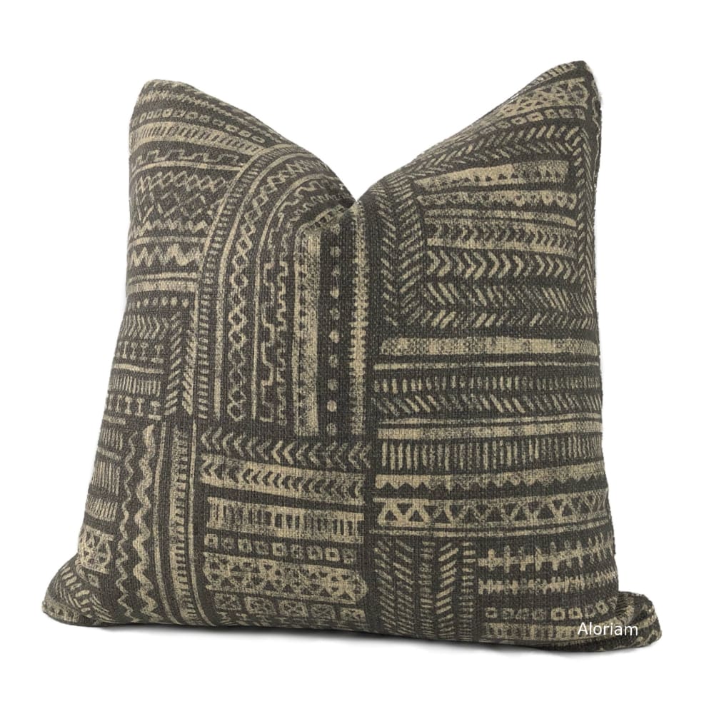 Banba African Ethnic Onyx Tan Mudcloth Print Pillow Cover - Boho Home Decor, Throw Pillow Covers for Sofa, Bed, Couch - 18x18 Inches