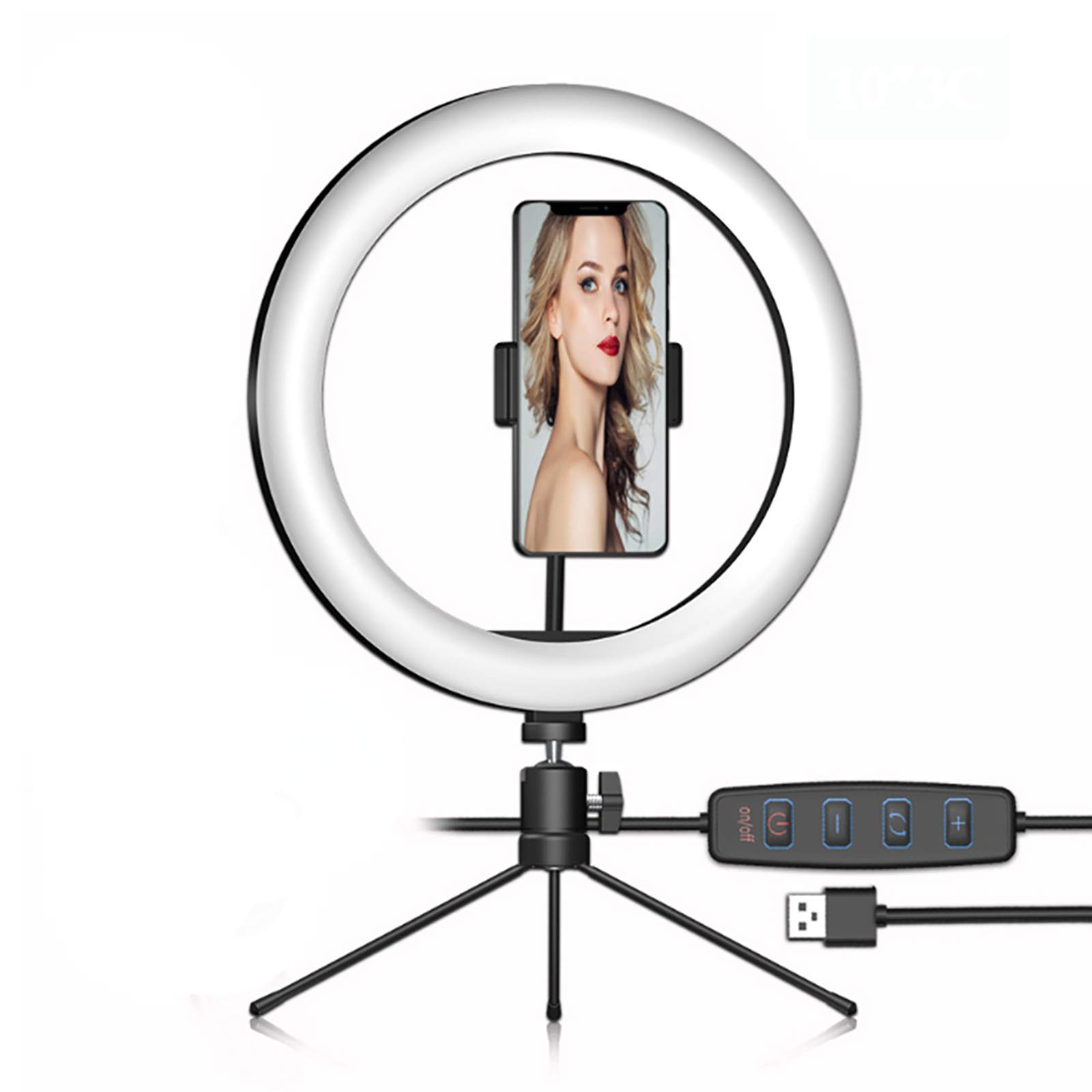10-inch Selfie Ring Light with Tripod Stand & Phone Holder - Dimmable LED Desk Lamp for Live Streaming, Makeup, YouTube, TikTok Videos - Perfect for Home Studio, Video Calls, Content Creation & Photography