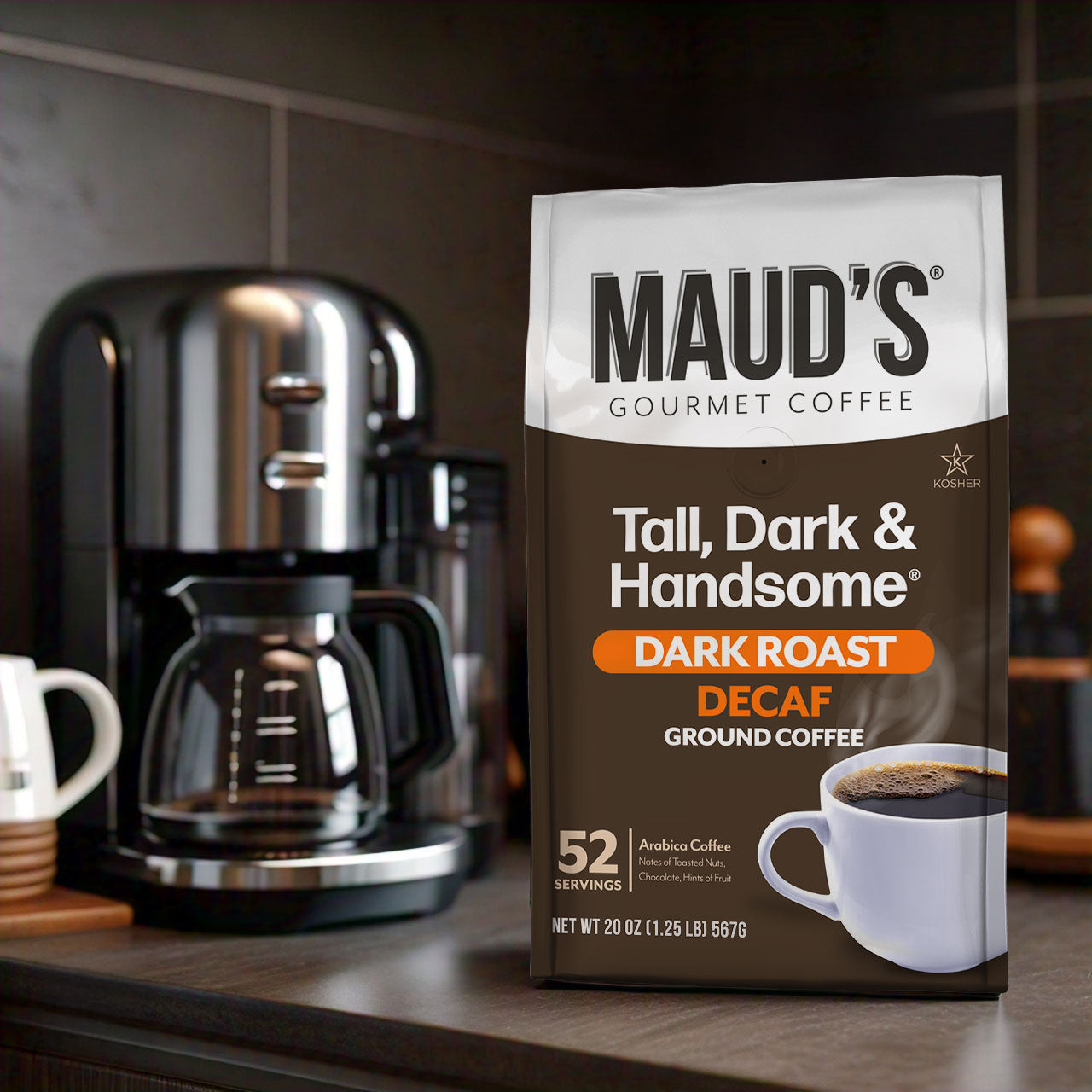 Premium Maud's Decaf Dark Roast Ground Coffee - Rich Flavor, Smooth Finish - Perfect for Morning Brew & After-Dinner Relaxation