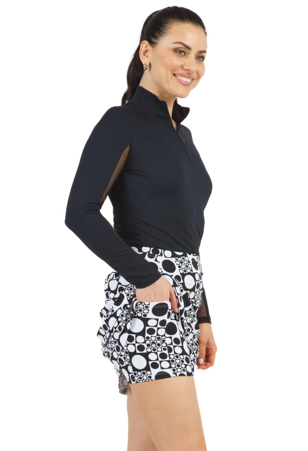 IBKUL Women's Swing Skort - 27266 - Elise Black/White - Size S | Comfortable Tennis Skirt with Built-in Shorts for Golf, Running & Casual Wear