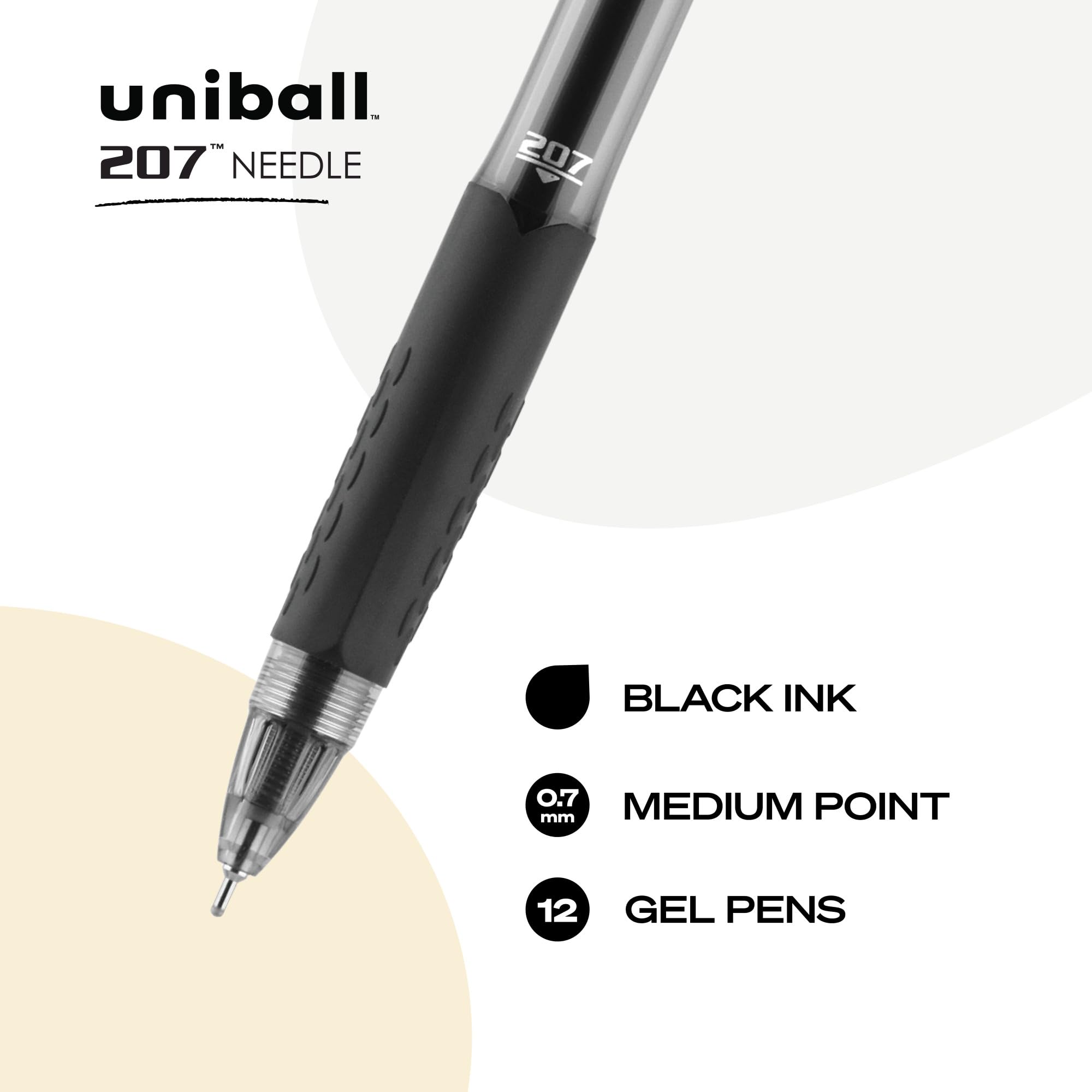 Uniball Signo 207 Gel Pens 12-Pack - Medium Point (0.7mm) Black Ink Smooth Writing Gel Pen Set for Office, School, Note Taking & Journaling - Bulk Office & School Supplies