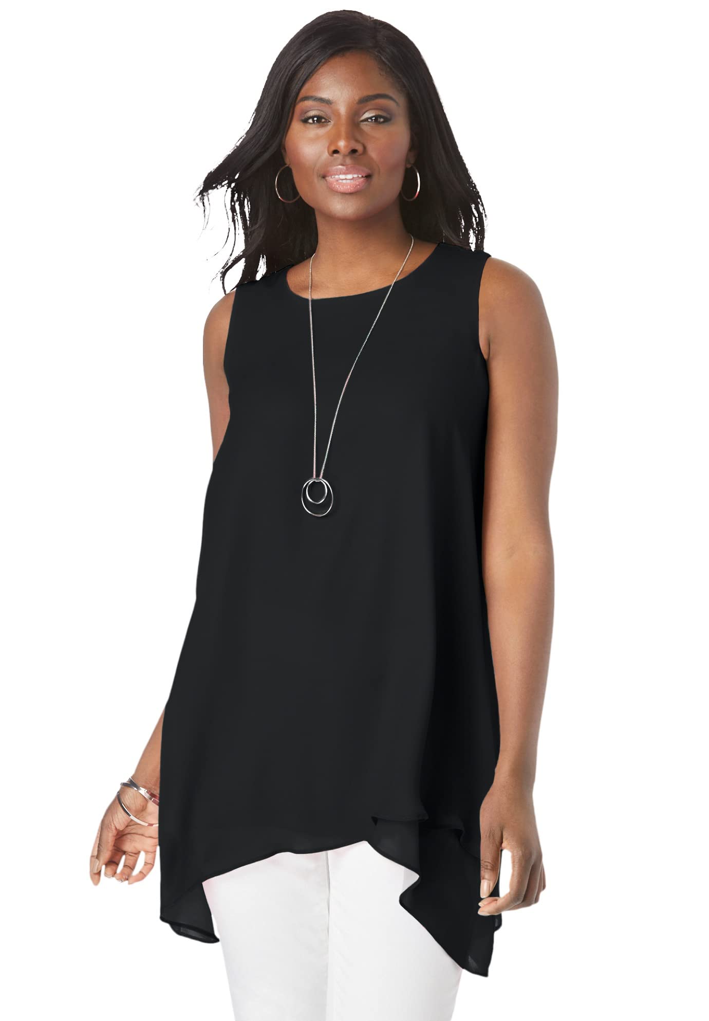 Jessica London Plus Size Crinkled Tunic Top for Women - Casual & Office Wear