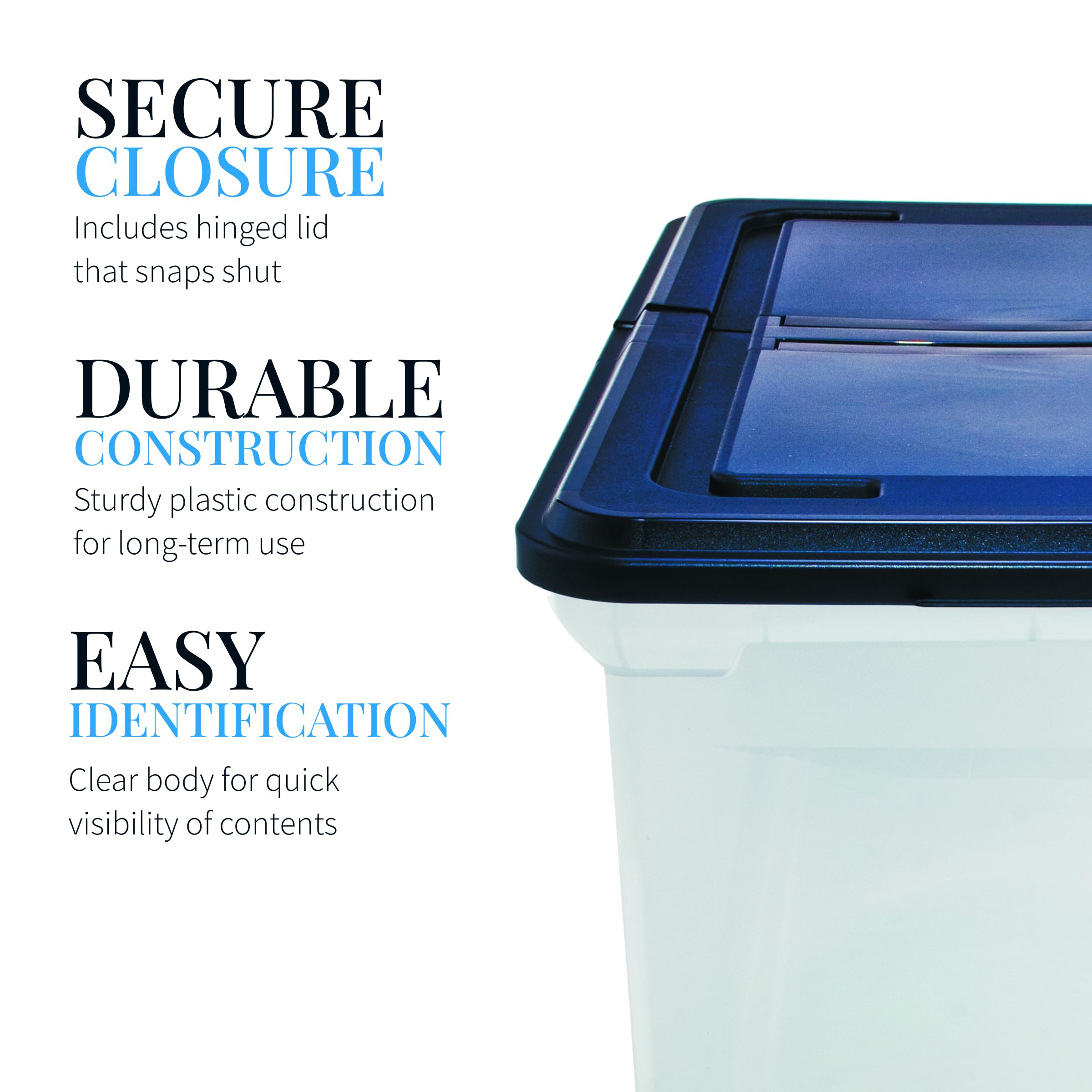 Advantus Plastic File Storage Box with Hinged Lid - Clear/Navy Document Organizer for Hanging Files | Office Organization, File Folders Storage & Home Office Supplies | Perfect for Desk, Closet & School Organization