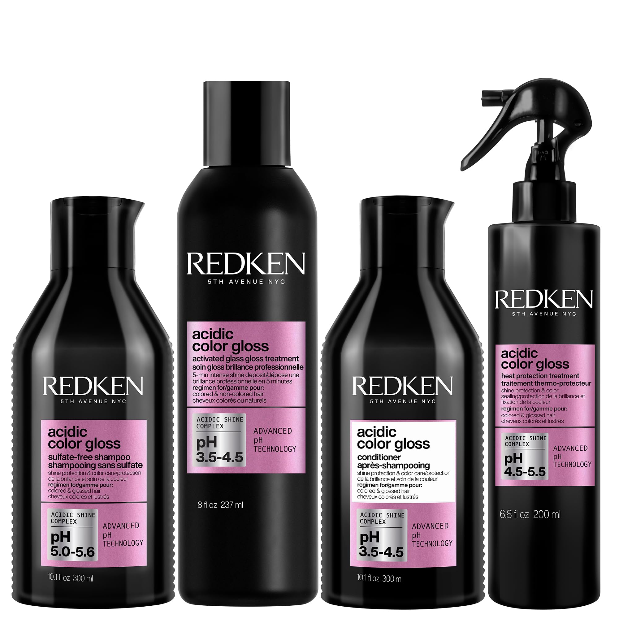 Redken Acidic Color Gloss Shampoo, Conditioner & Heat Protectant Set - Color-Treated Hair Care with Citric Acid & Apricot Oil for Vibrant Shine & Heat Protection | Perfect for Salon-Quality Color Maintenance at Home