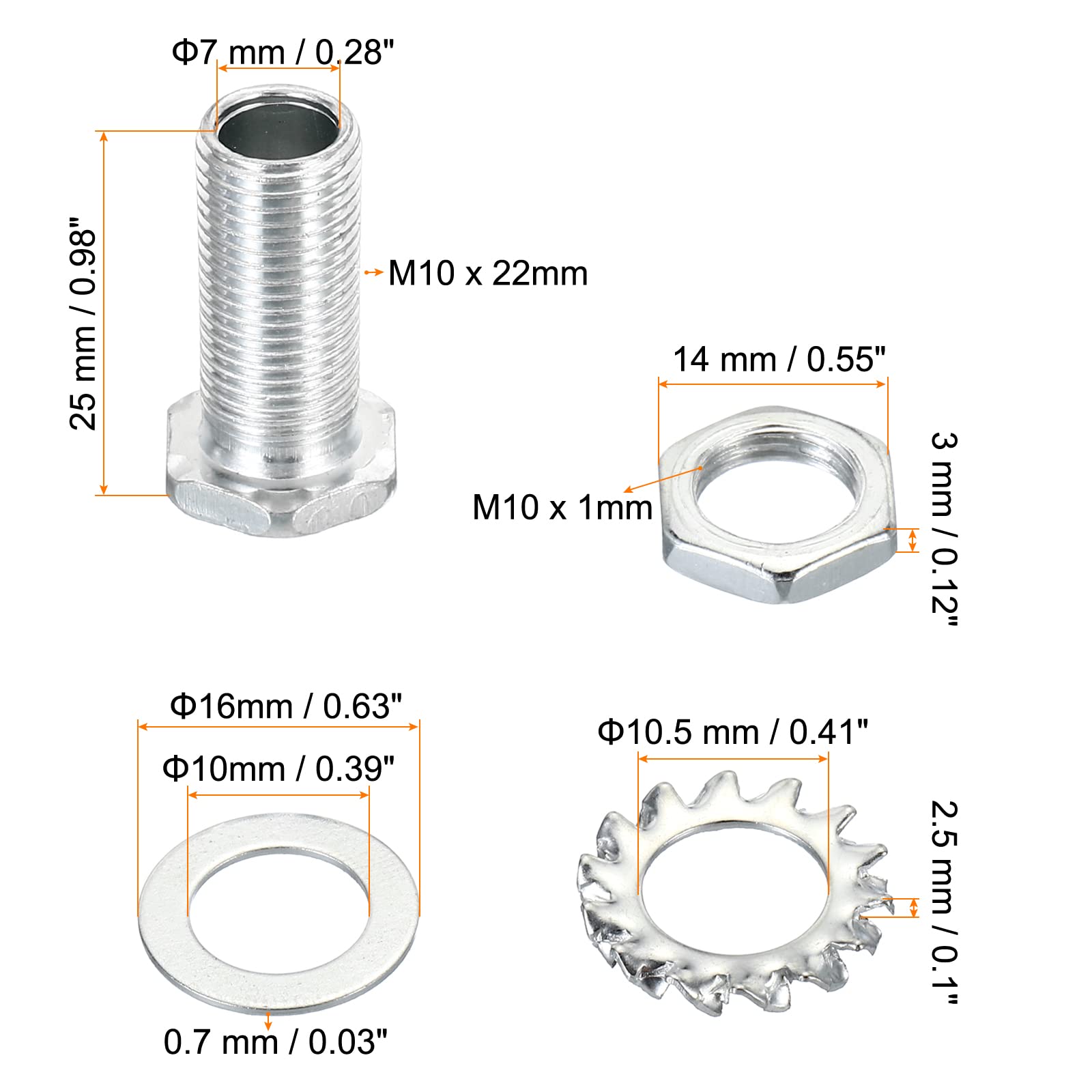 M10 Hex Hollow Screws 25mm - 60Pcs with Nuts & Gaskets for Chandeliers & DIY