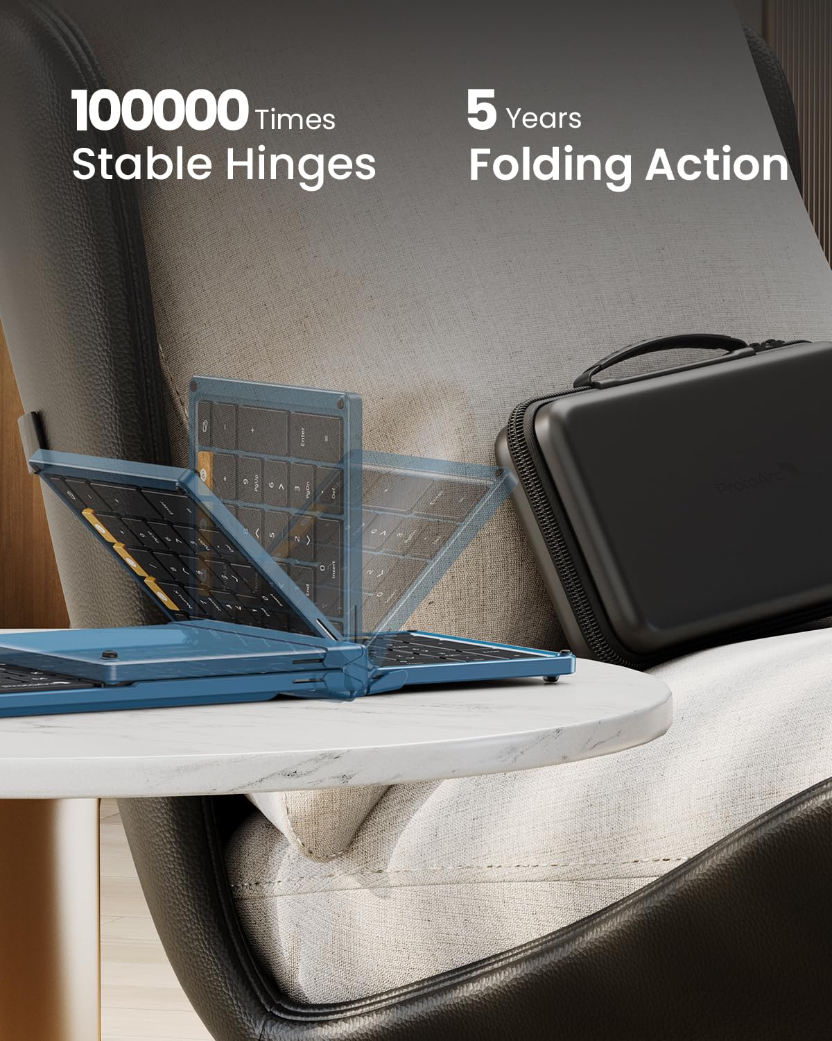 ProtoArc XKM01 Foldable Bluetooth Keyboard and Mouse Combo - 2.4G Wireless & Dual Bluetooth Portable Full-Size Keyboard for Laptop, iPad, Tablet - Perfect for Business Travel, Home Office & Remote Work (Blue & Black)