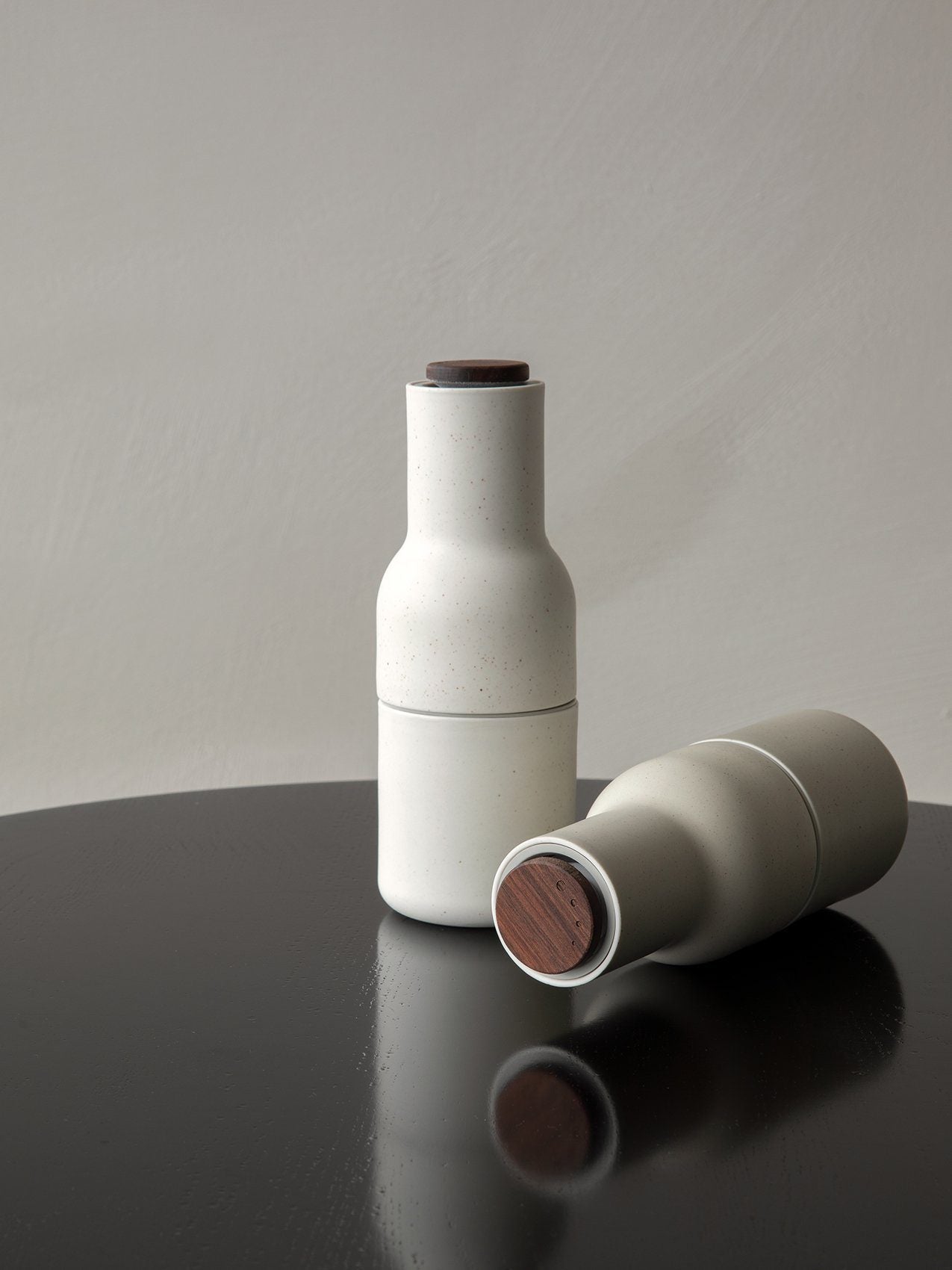Premium Ceramic Salt and Pepper Grinder Set with Walnut Lid - Adjustable Coarseness, Refillable Spice Bottles for Kitchen, Dining Table & Gourmet Cooking