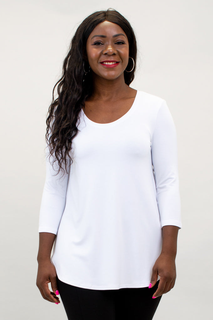 Jazz 3/4 Sleeve Top Women's Casual Shirt - Snow White Bamboo Fabric - Perfect for Music Festivals & Summer Outfits