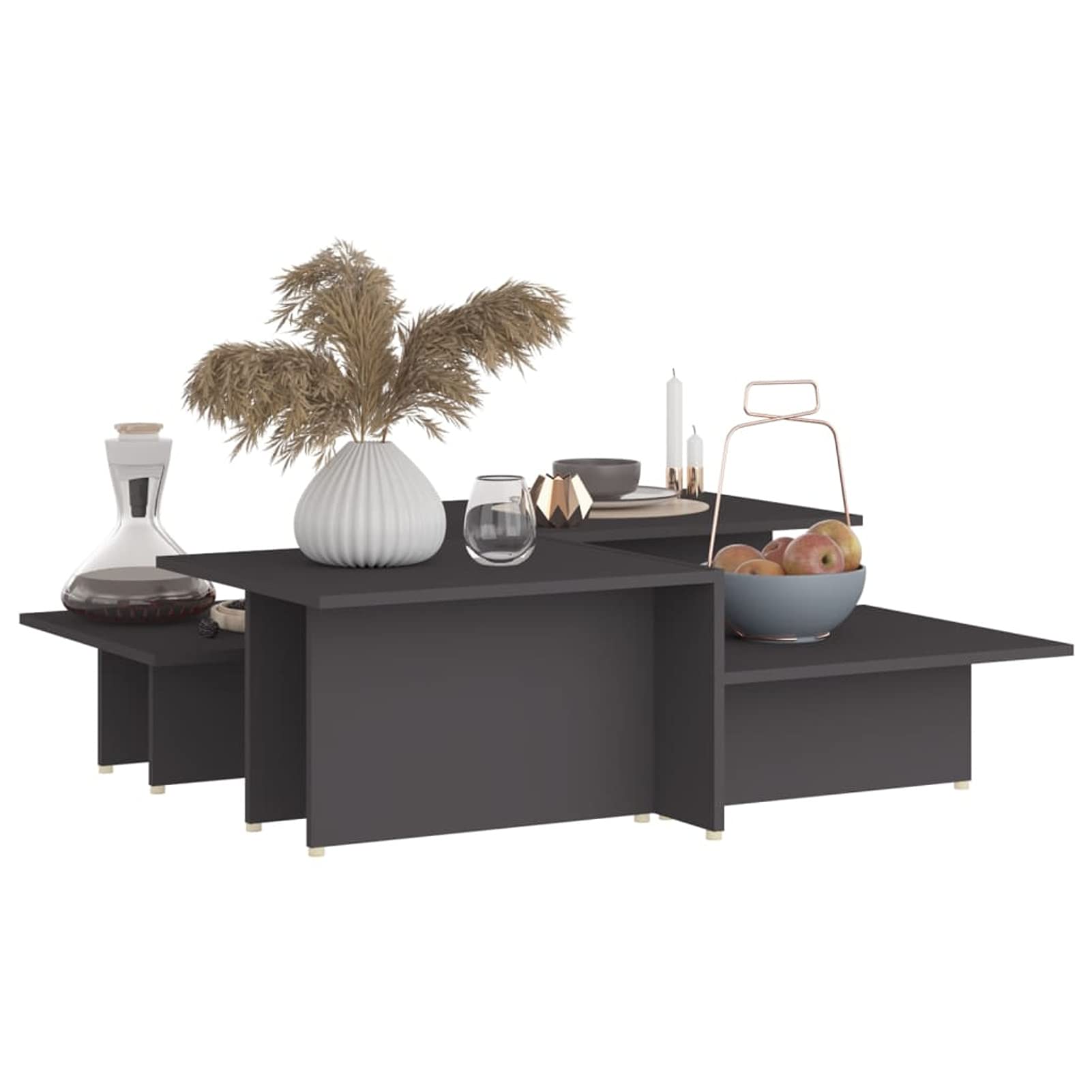Tidyard 2-Piece Coffee Table Set - Modern Gray Chipboard Sofa & End Side Tables for Living Room, Dining Room - 43.9