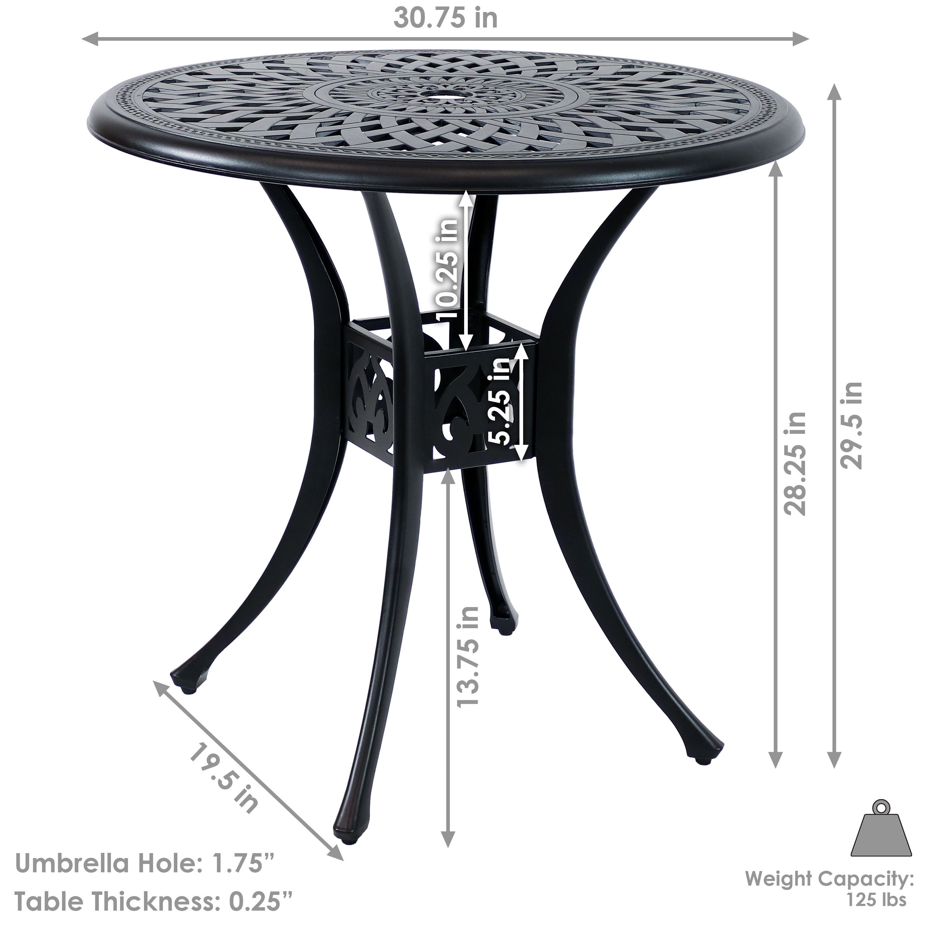 Sunnydaze Cast Aluminum Sigonella Round Patio Dining Table 30.75 Inch - Outdoor Garden, Poolside, Backyard Dining Set for Entertaining Guests
