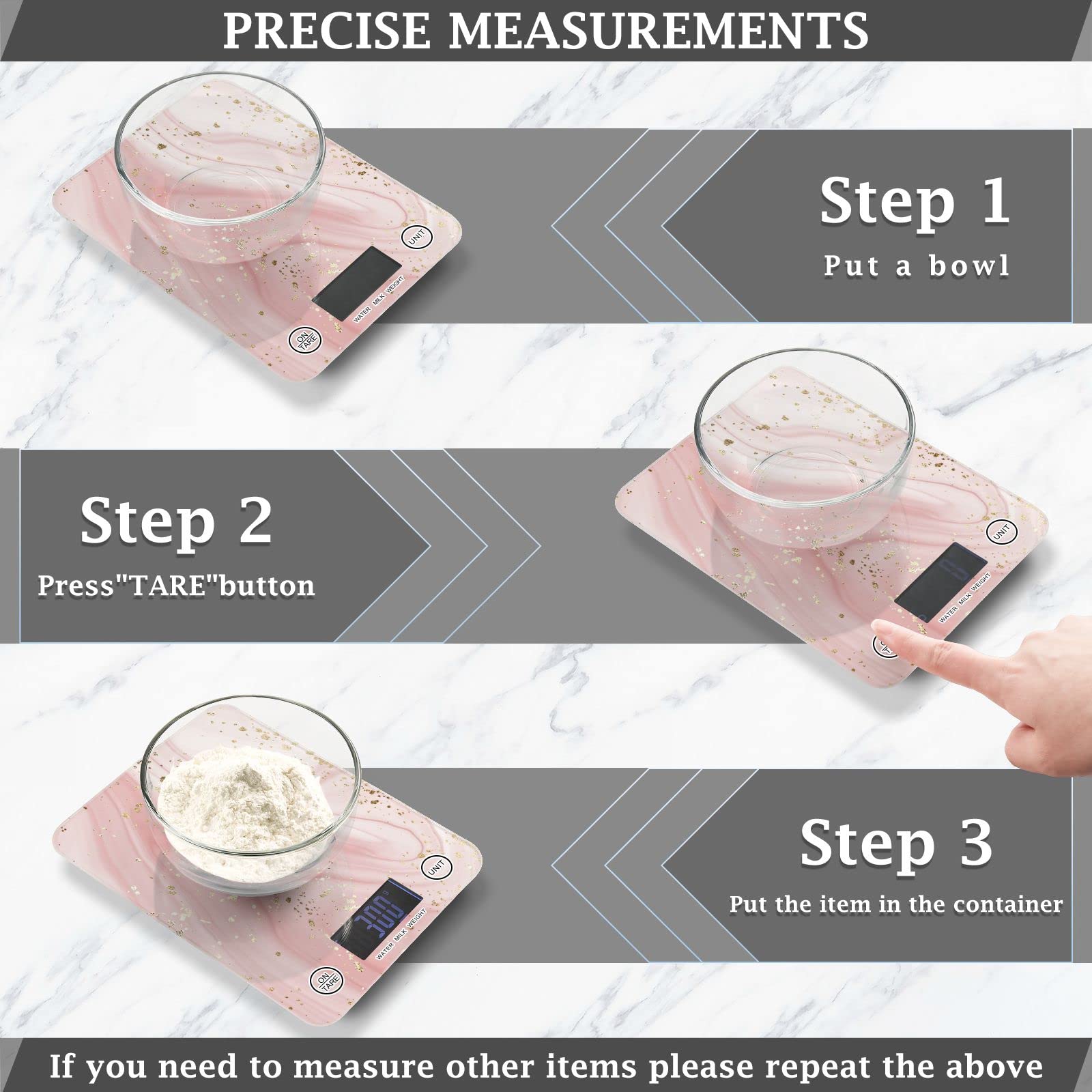 MNSRUU Digital Kitchen Scale - Rose Pink Gold Marble Food Scale for Baking, Cooking & Weight Loss | Precise Measurements in Ounces & Grams | Perfect for Meal Prep, Portion Control & Healthy Eating