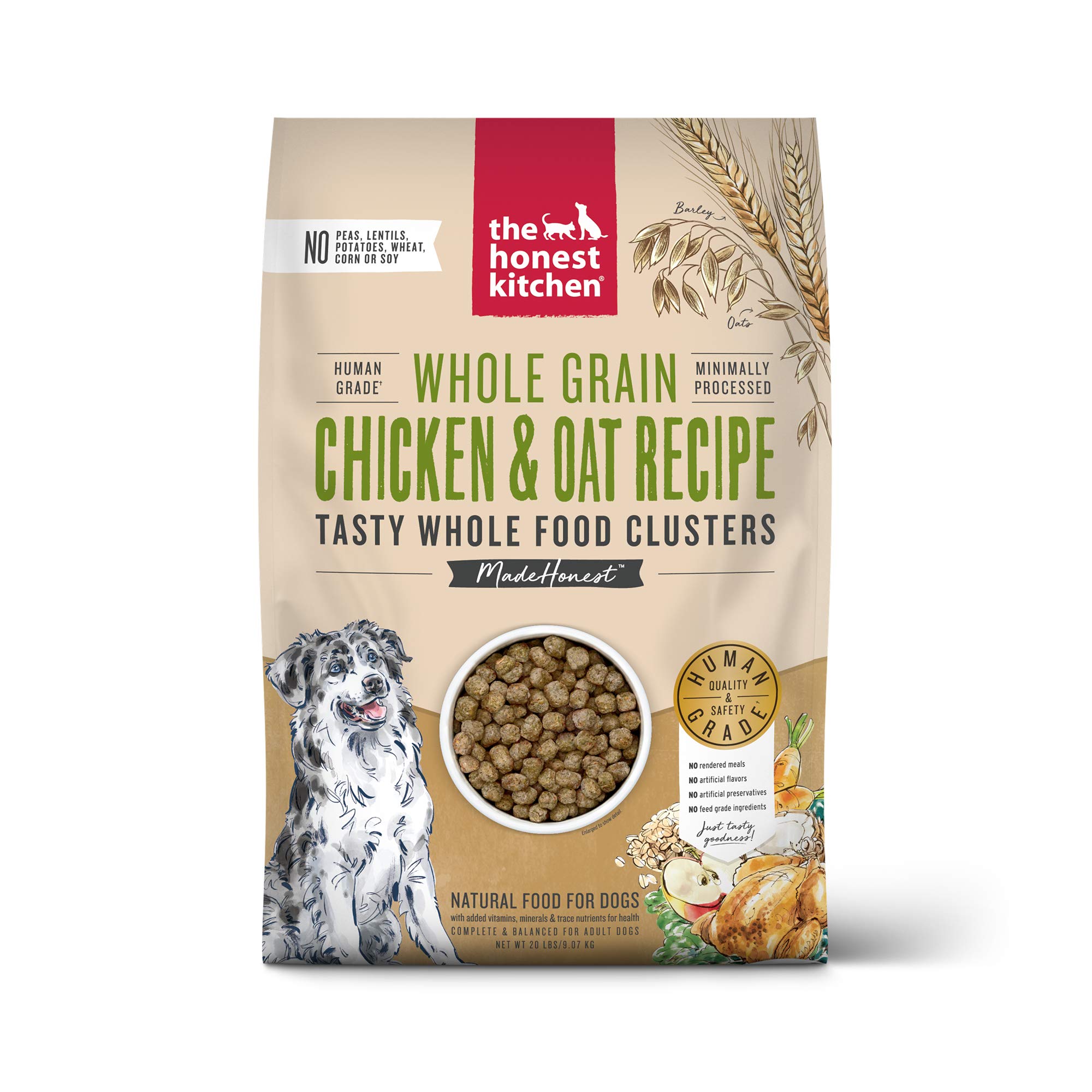 The Honest Kitchen Whole Grain Chicken & Oat Dry Dog Food - 20 lb Bag | Human Grade, Grain Free, Natural Nutrition for Adult Dogs | Perfect for Daily Meals & Training Treats