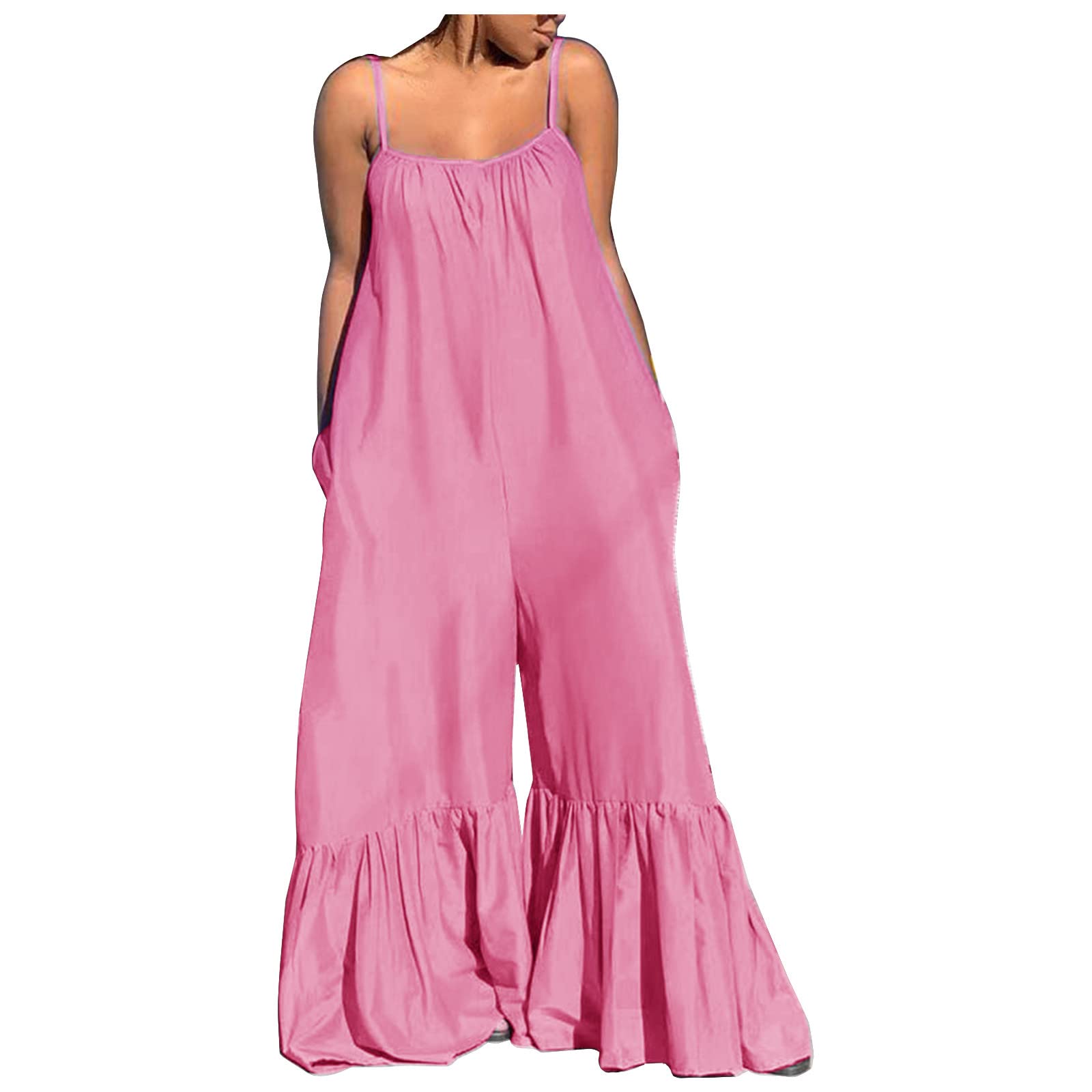 Women's Summer Jumpsuit - Solid Color Sleeveless Camisole Suspender Romper | Casual Beachwear & Vacation Outfit for Ladies