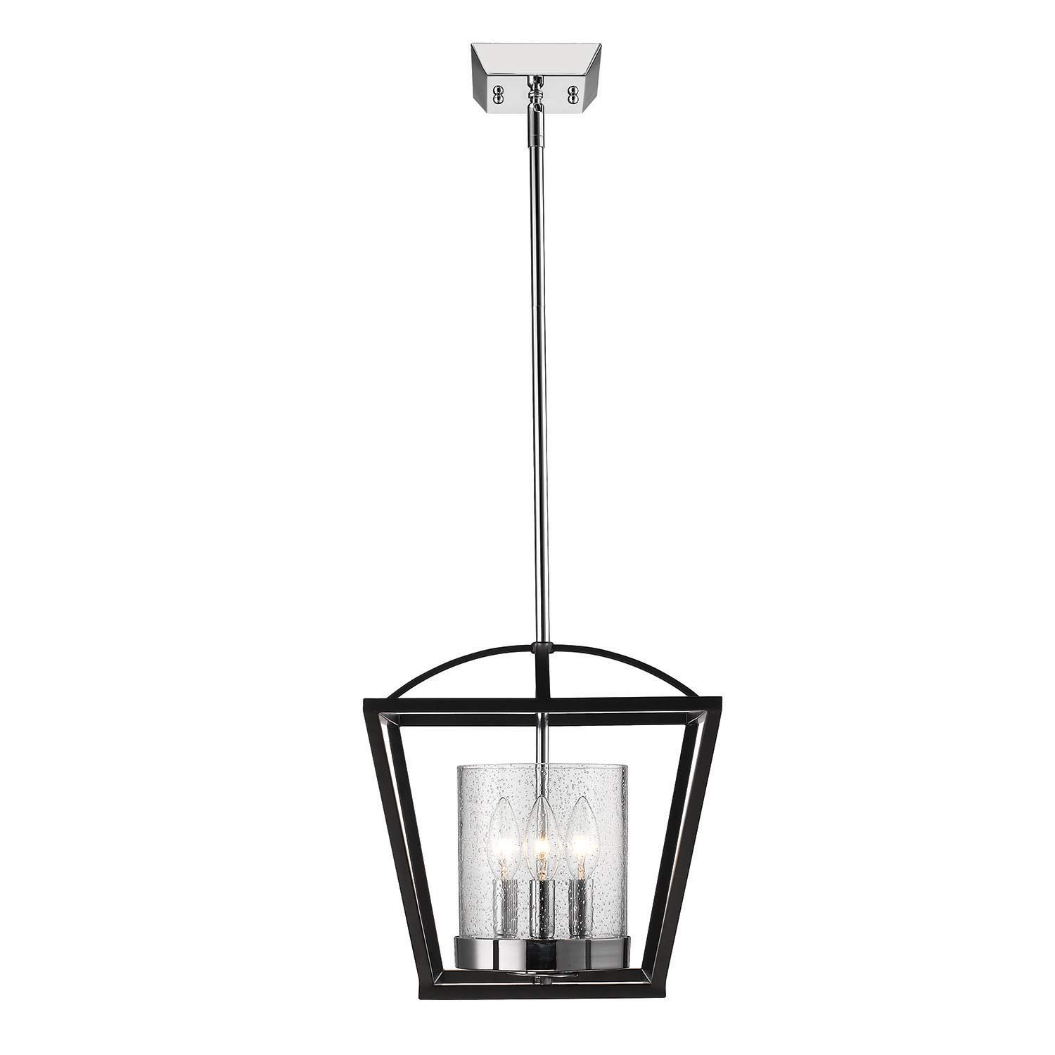 Golden Mercer Mini Chandelier - Matte Black Convertible Ceiling Light with Seeded Glass | Kitchen Island Lighting, Dining Room Pendant, Bedroom Fixture | Perfect for Farmhouse, Modern & Transitional Decor
