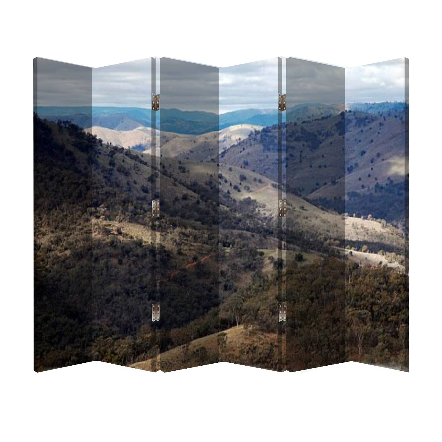 6 Panel Wooden Folding Room Divider Screen with Blue Mountains Australia Nature Landscape Canvas - Office Privacy Partition, Home Decor for Living Room, Bedroom & Workspace
