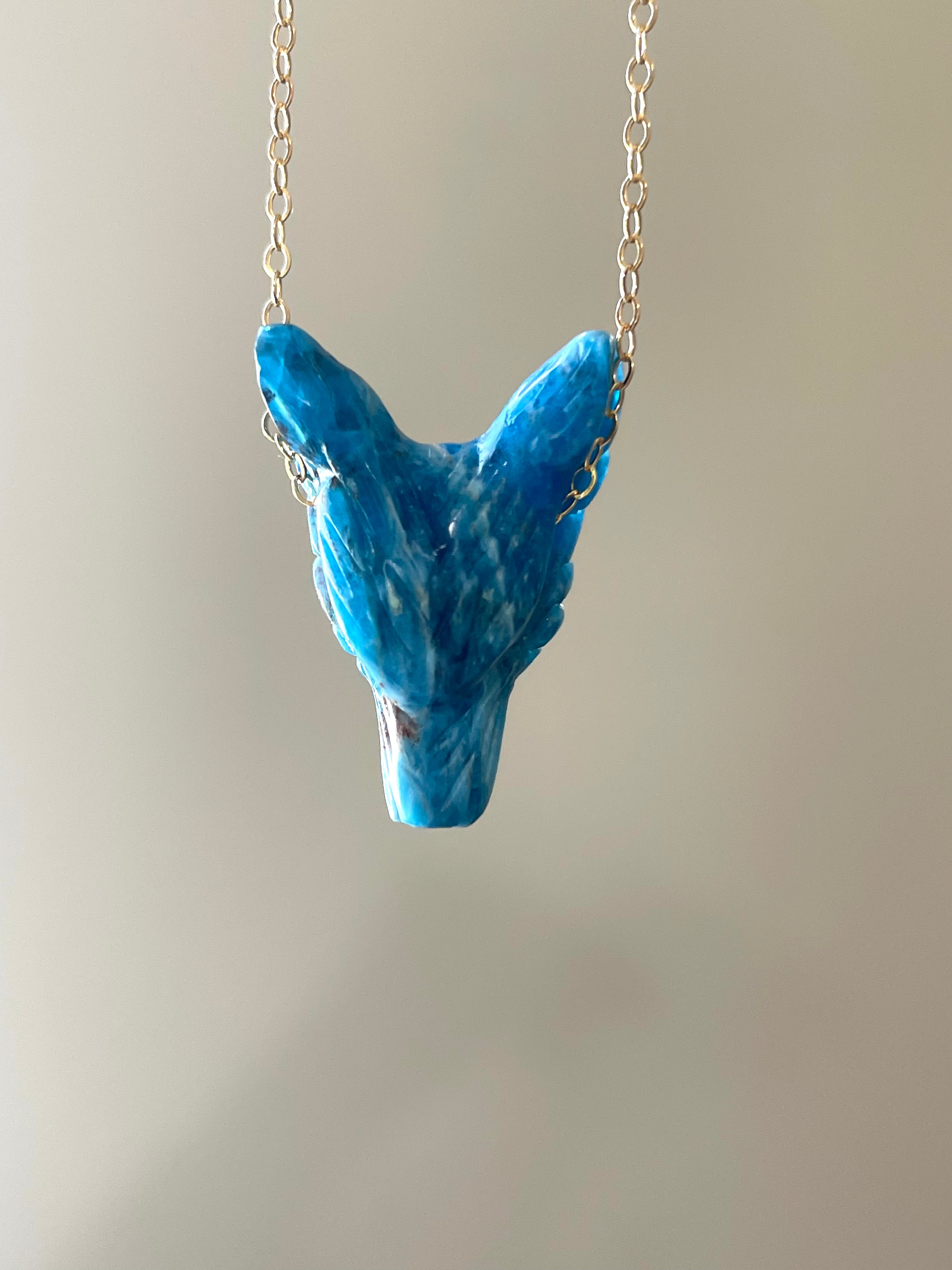 Apatite Wolf Head Necklace - Handmade Sterling Silver Pendant with Genuine Gemstone for Women - Perfect for Boho, Gothic & Nature Lover Jewelry Gifts