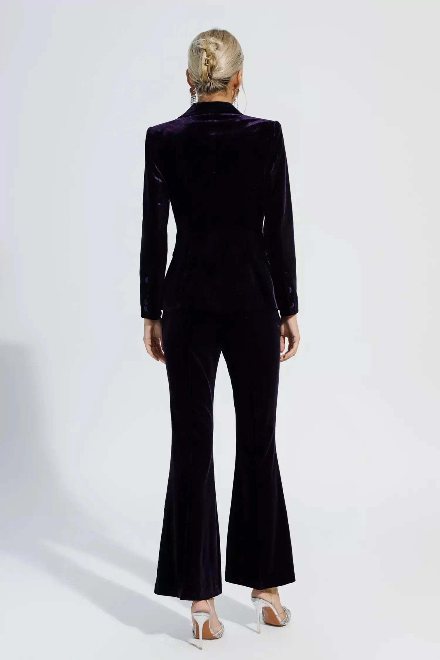 Purple Velvet 2-Piece Women's Business Suit Slim Fit Single Button Blazer & Pants Set for Office, Interview & Formal Events