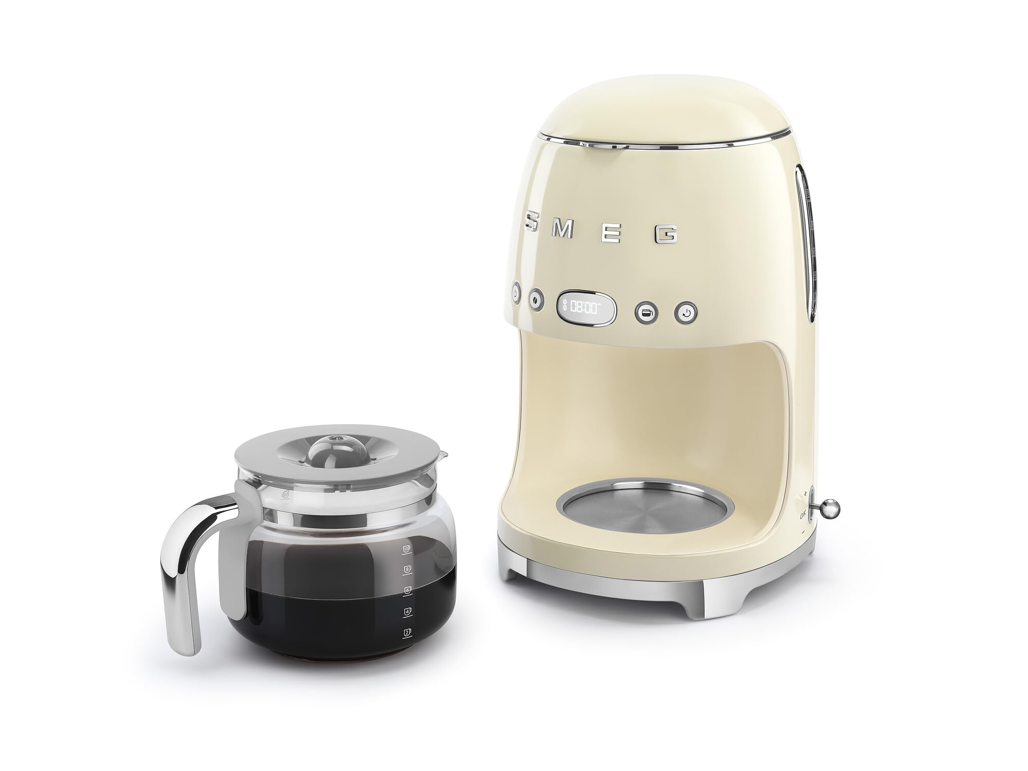 Smeg 50's Retro Style Drip Coffee Maker - 10 Cup Glass Carafe with Auto Start, Keep Warm Plate & Adjustable Brew Strength (Cream) | Perfect for Home Kitchens, Offices & Vintage-Inspired Spaces