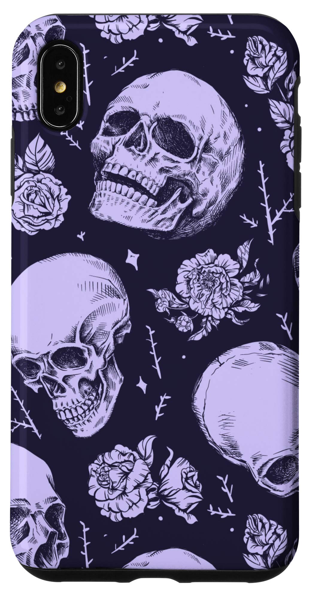 Vintage Skulls iPhone XS Max Case - Halloween Skulls & Roses Design Protective Cover for Daily Use, Parties & Special Events