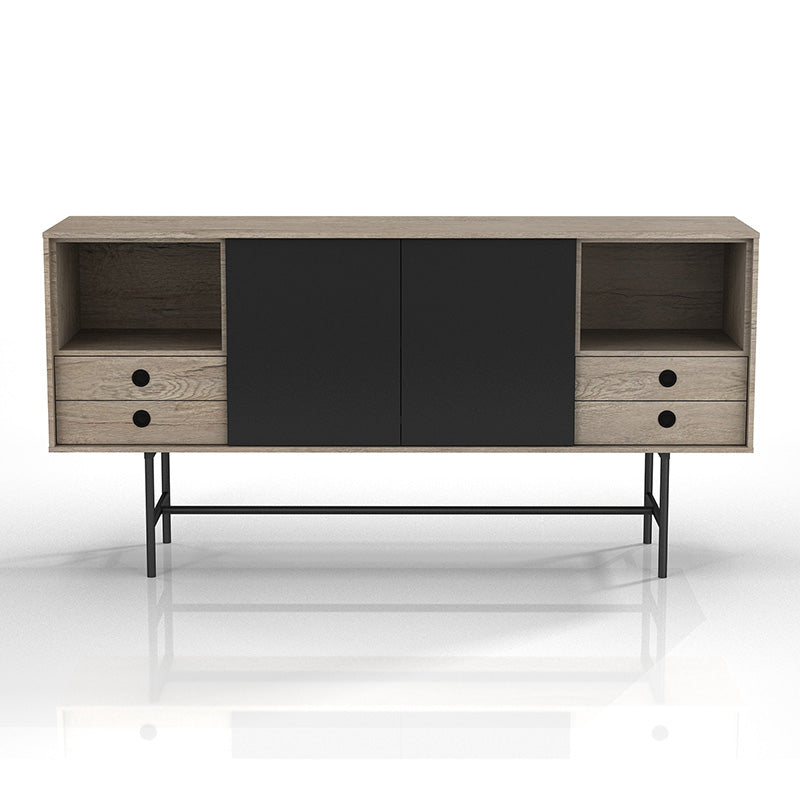 BAYLEN 63-Inch Sideboard Buffet Cabinet with Storage - Warm Oak & Black Finish for Dining Room, Living Room, or Entryway Organization