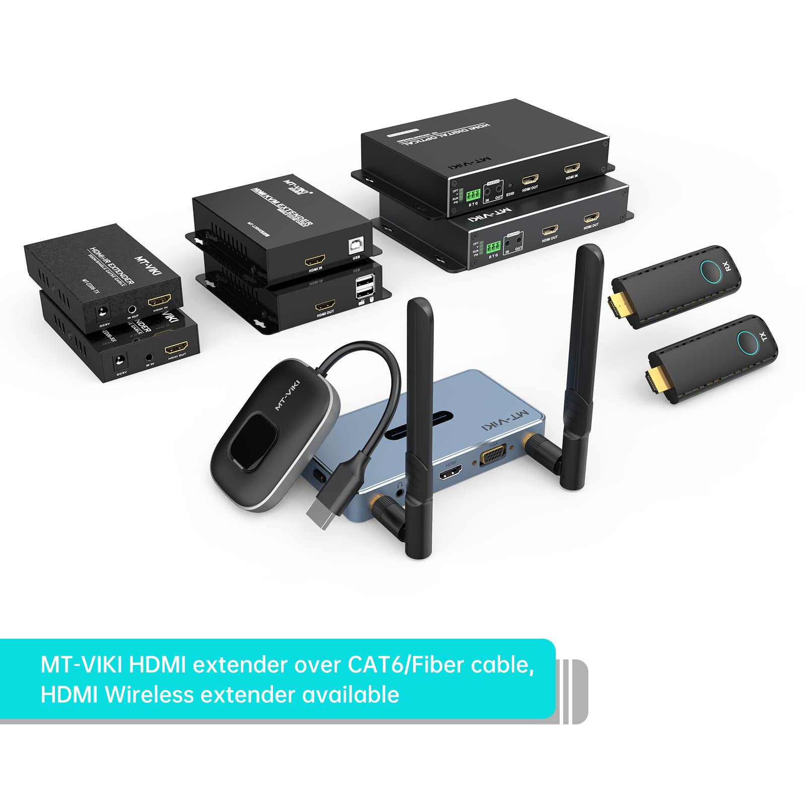 MT-VIKI Wireless HDMI Transmitter and Receiver Kit - 1080P HD Video Extender with 1 in 2 Out (HDMI & VGA), 165ft Range & Audio Support - Perfect for Home Theater, Conference Rooms & Gaming Setups