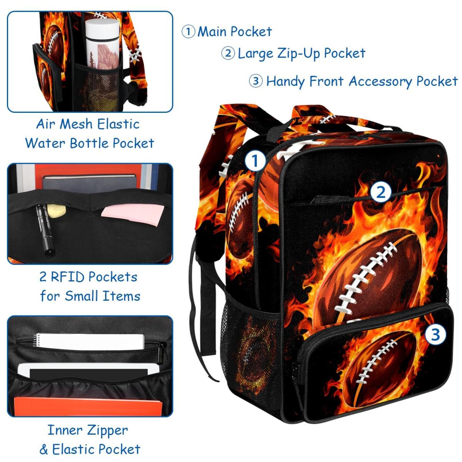 Stylish Travel Backpack for Women & Men - Durable American Football Design - Perfect for Hiking, Gym, School & Airplane Carry-On