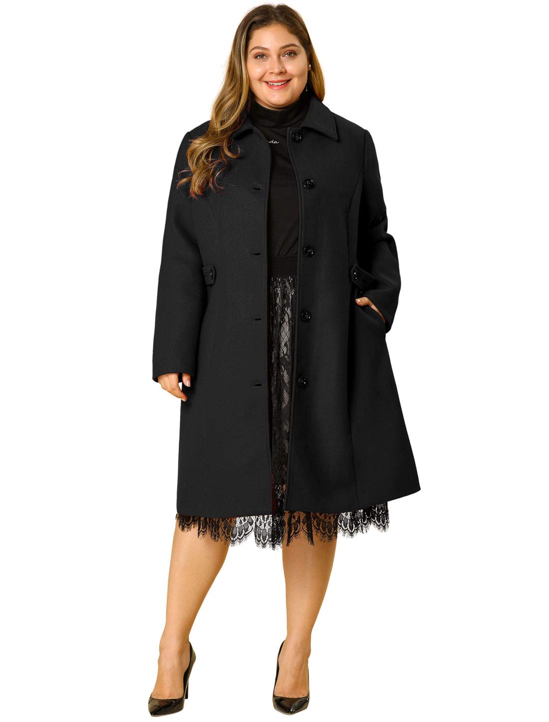 Agnes Orinda Women's Plus Size Single Breasted Belted Winter Long Coat - Warm Wool Blend Trench Coat for Curvy Women, Perfect for Office, Travel & Cold Weather Fashion