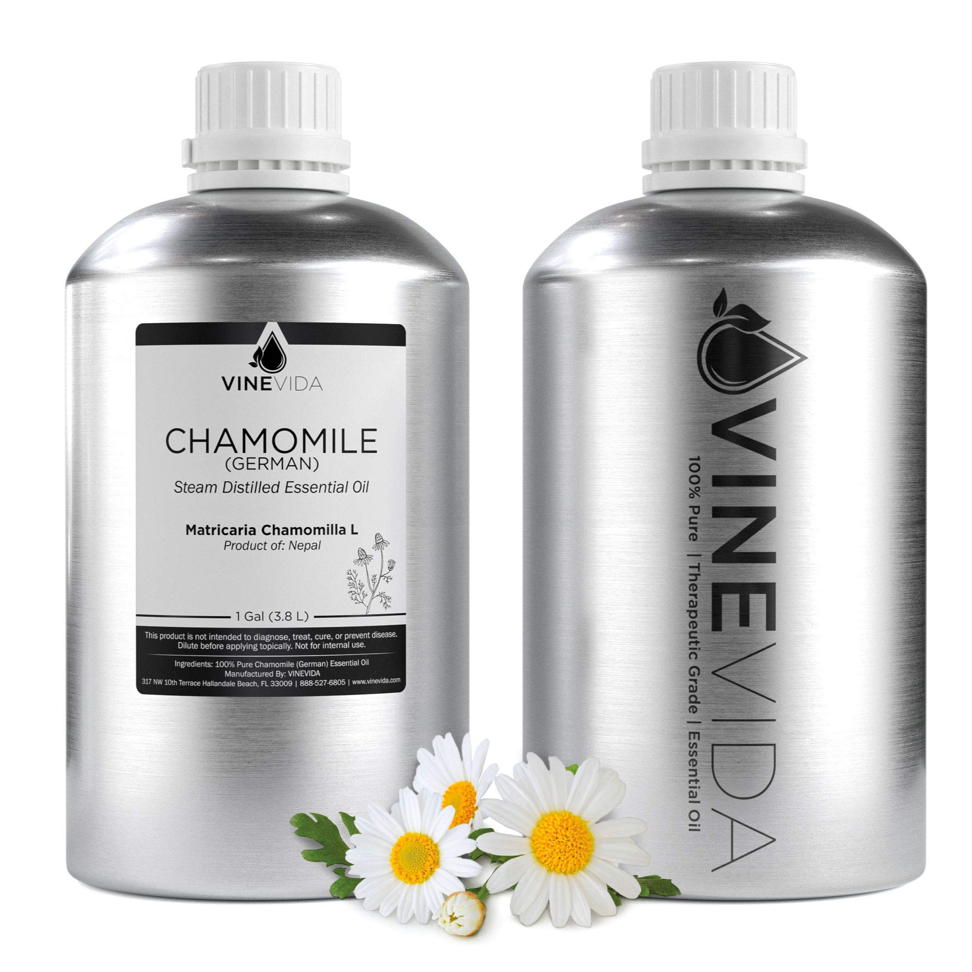 Premium 1 Gallon Bulk German Chamomile Essential Oil - 100% Pure Undiluted Chamomile Oil in Aluminum Bottle (8 lbs) - for DIY Soap Making, Candle Crafting, Aromatherapy Blends & Skincare - VINEVIDA - Perfect for Relaxation, Stress Relief & Natural Home Fragrance