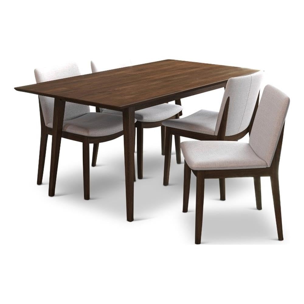 ASHCROFT Bridget 5-Piece Mid-Century Modern Dining Set with 4 Fabric Upholstered Chairs in Beige - Perfect for Small Spaces, Breakfast Nooks & Contemporary Dining Rooms