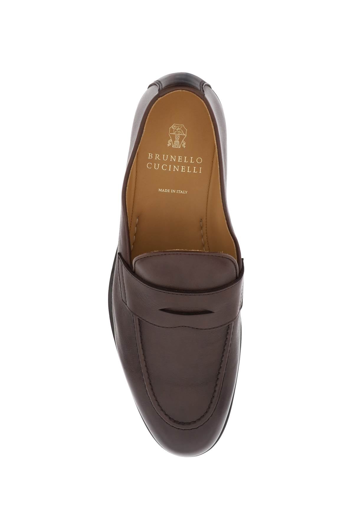 Brunello Cucinelli Genuine Leather Penny Loafers for Men - Classic Comfortable Slip-On Dress Shoes for Business & Casual Wear
