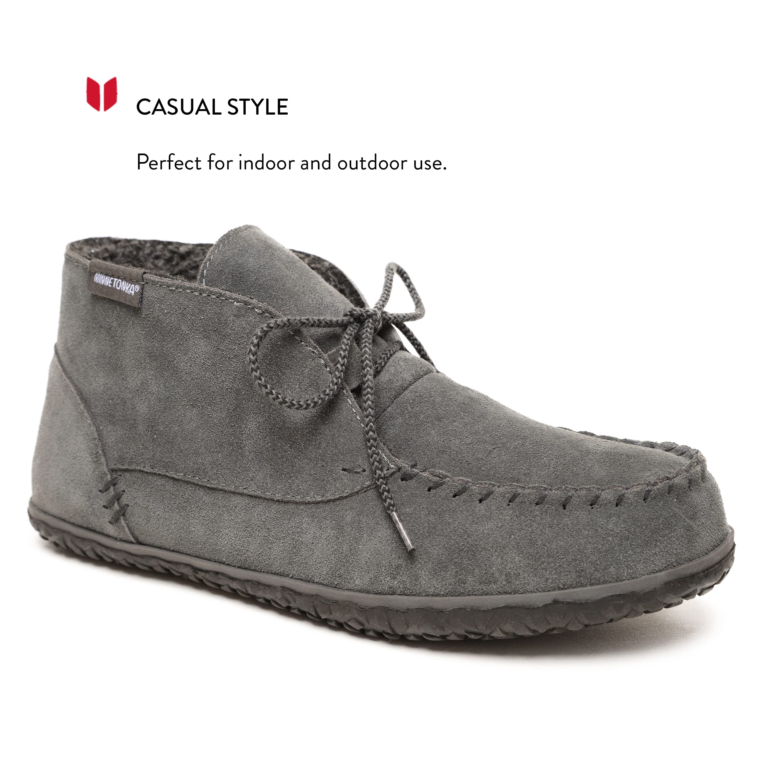 Minnetonka Men's Torrey Suede Chukka Boots - Handcrafted Suede Upper with Berber Lining, Removable Contoured Footbed & MinnTREAD Eco-Friendly Rubber Sole - Comfortable Casual & Outdoor Boots for Walking, Travel & Everyday Wear - Charcoal, Size 7 M