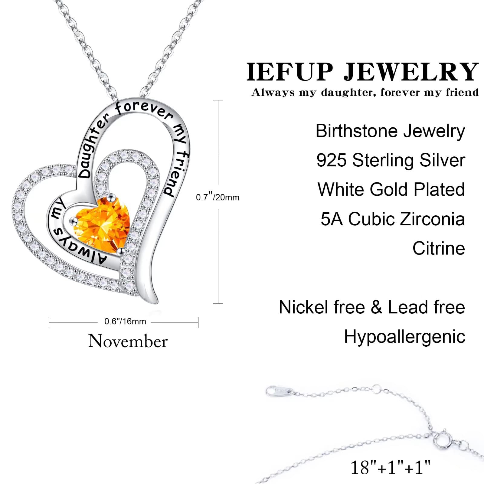 Birthstone Necklace for Women - Sterling Silver Heart Pendant Jewelry Gift for Mom, Wife, Girlfriend, Daughter | Personalized Birthday, Mother's Day & Anniversary Present | Perfect for Everyday Wear & Special Occasions