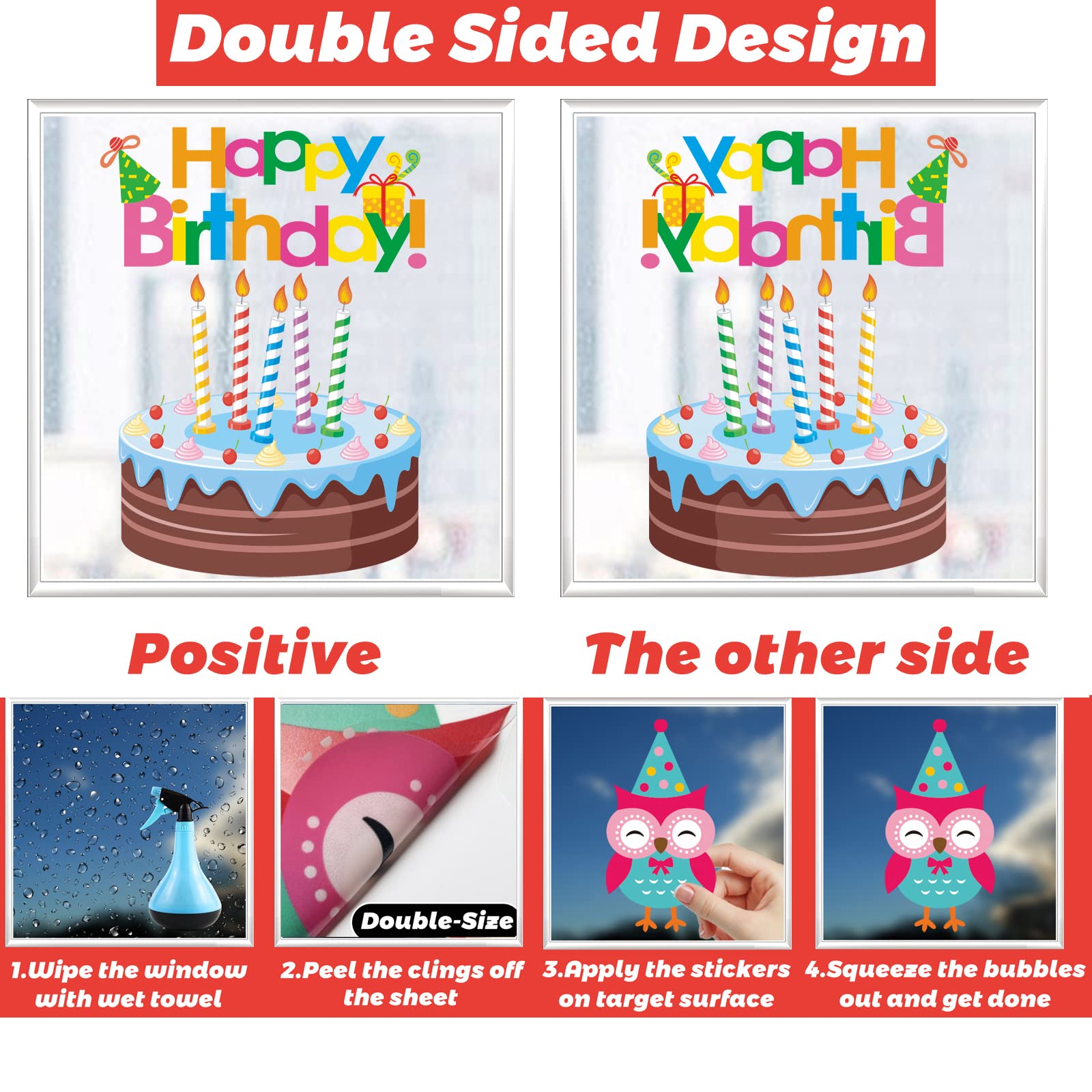 131Pcs Happy Birthday Window Clings - Birthday Party Decorations Stickers Set with Letters, Cake, Balloons & Banner - Unique 2024 Window Decals for Birthday Celebrations, Home & Office Party Decor