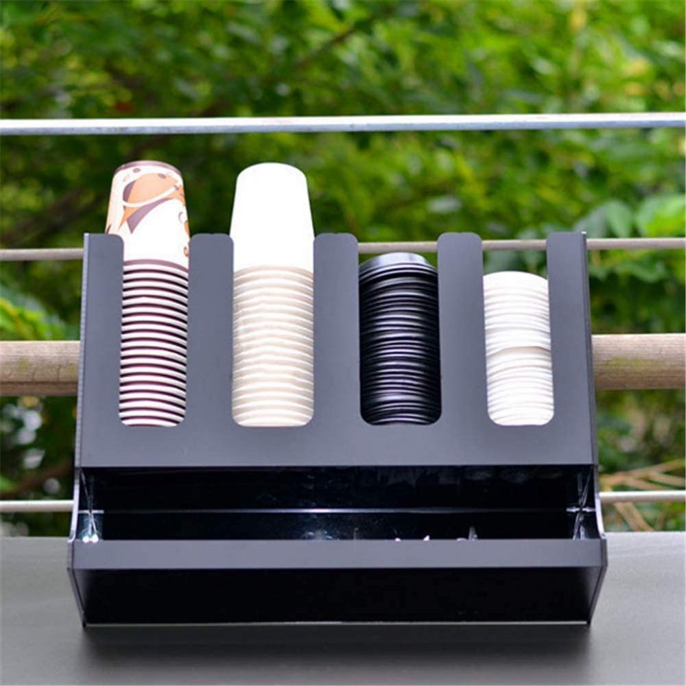 Qiuqiu Paper Cup Lid Holder - Upright Coffee Condiment & Cup Dispenser Organizer - Take-Out Cup Storage Rack for Cafe, Home, Wedding, Party, Buffet (Black) - Perfect for Coffee Shops & Event Catering