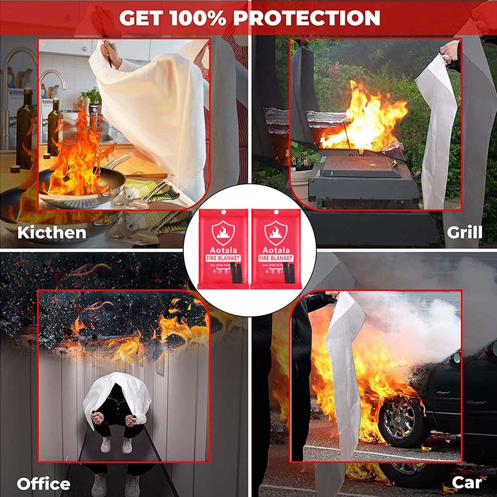 Aotala Fire Blanket - Emergency Fireproof Blanket for Home, Kitchen, Camping, Grill & BBQ | Fire Extinguisher Blanket for Fireplace, Office & Outdoor Safety