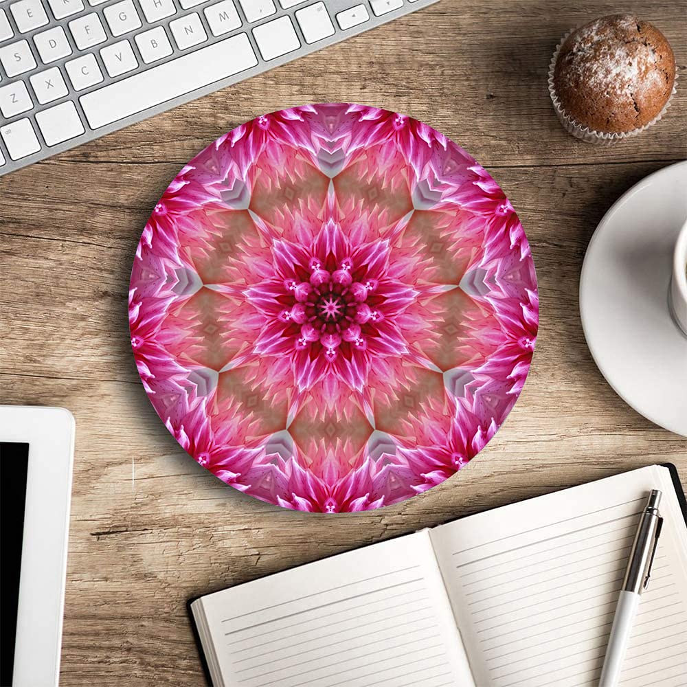 Pink Mandala Flower Mouse Pad - Abstract Round Gaming Mouse Mat, Non-Slip Rubber Base, Waterproof Small Circular Mousepad for Office, Home, Laptop & Travel | Perfect for Work Desks, Gaming Setups & Coffee Shop Use