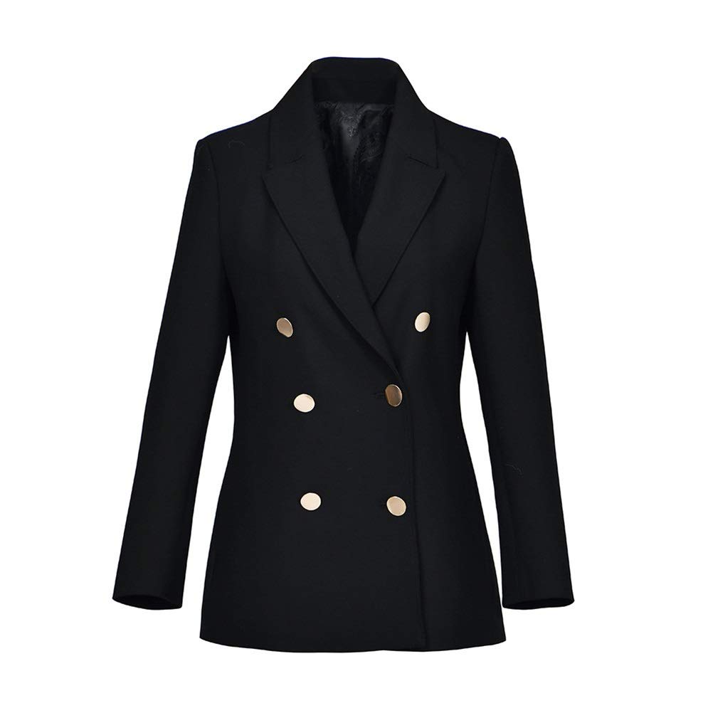 Women's Double-Breasted Suit Jacket - Elegant Spring & Autumn Blazer for Office, Business & Formal Occasions (Black, Small) | Professional Workwear, Business Attire, Wedding Guest Outfit