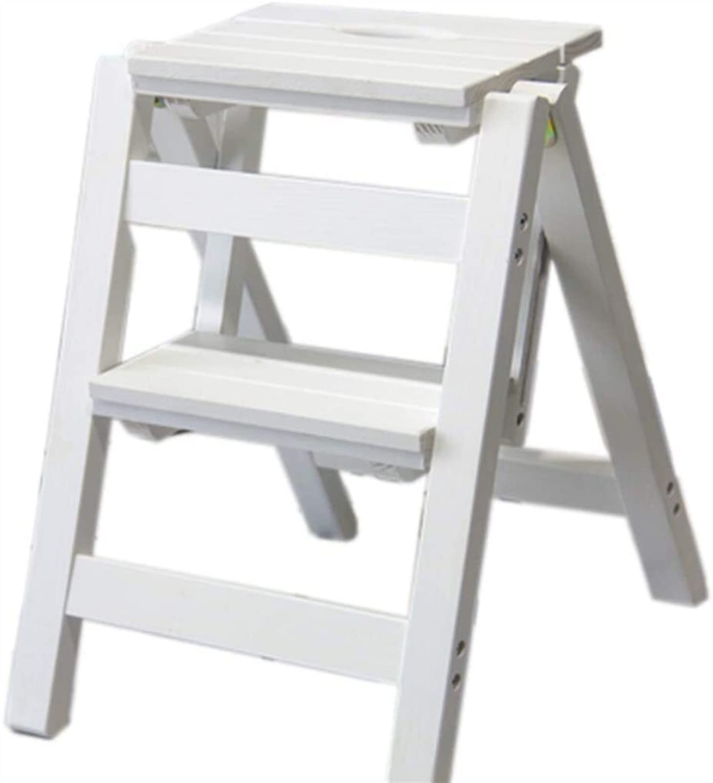 2-Step Wooden Folding Step Stool - Non-Slip Safety Ladder for Home, Library & Bedroom - Space Saving Multi-Functional Stepladder for Shelving & Storage (Color: A) - Perfect for Reaching High Shelves, Changing Light Bulbs & Home Organization